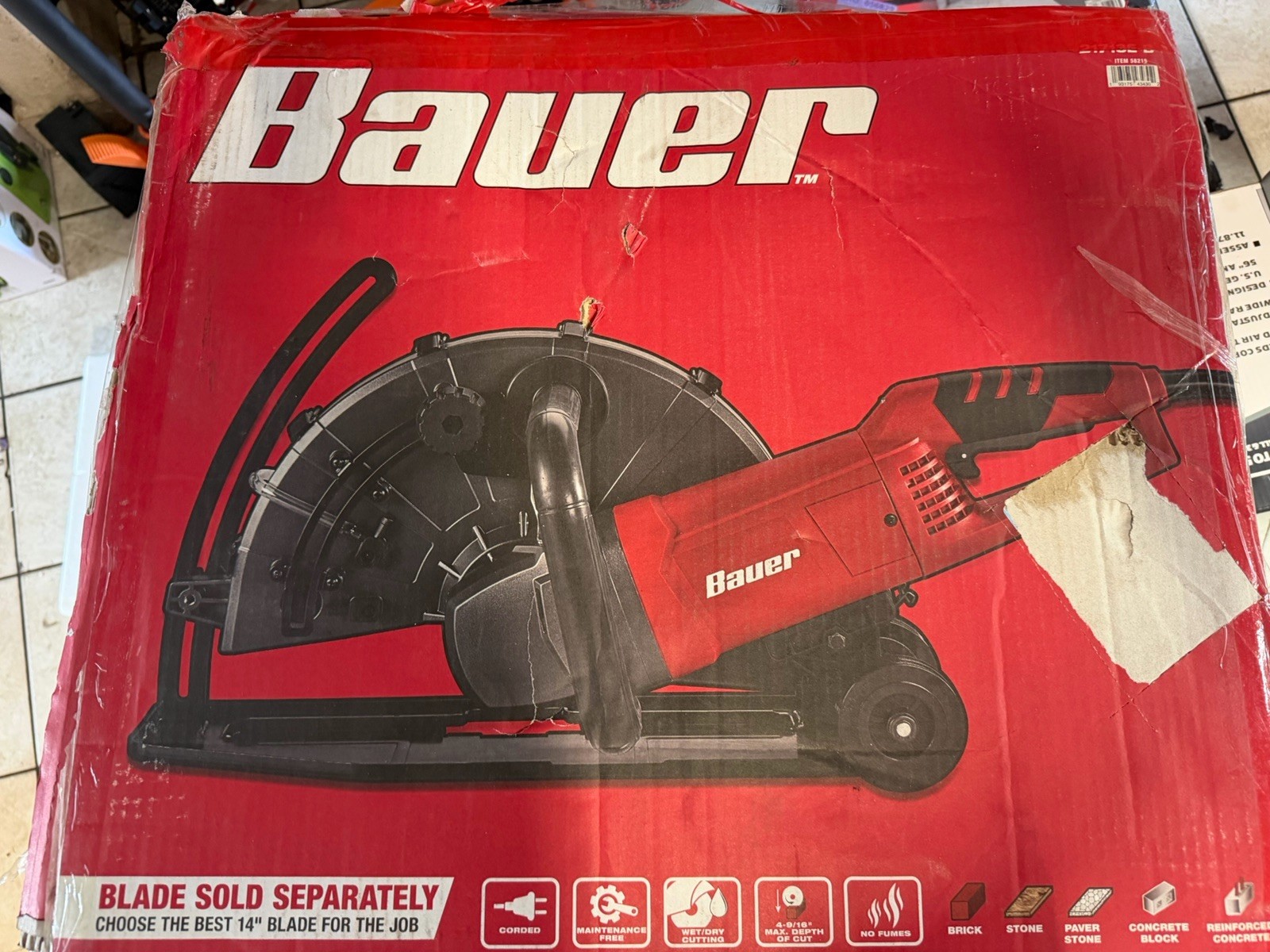 Bauer 1431E-B 14» Electric Handheld Cut-Off Saw Concrete Power Tool