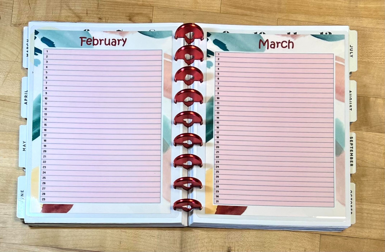 Set of 6 (Six) Month at a Glance Dashboard Inserts for use with Happy Planner-