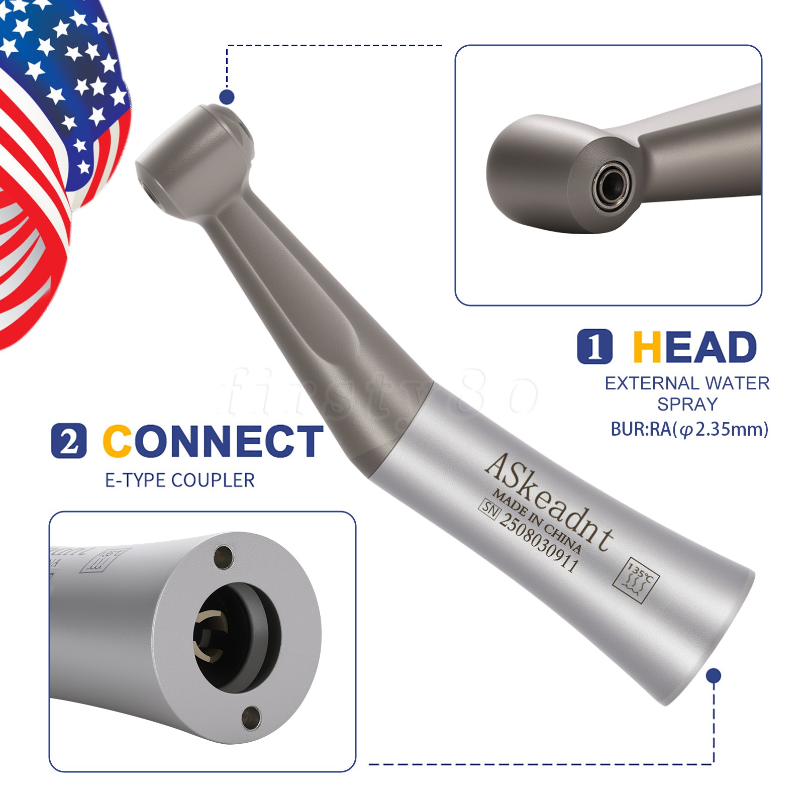 Dental 1:1 Low Speed Contra Angle Handpiece Implant For ø2.35mm Bur FX205 E-Type