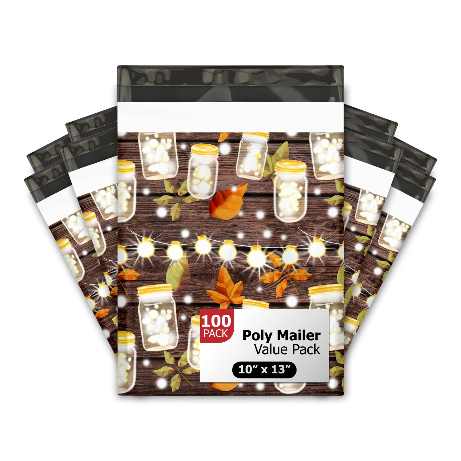 10×13 (100) Mason Jars Fall Designer Poly Mailers Waterproof Self Seal Tear R