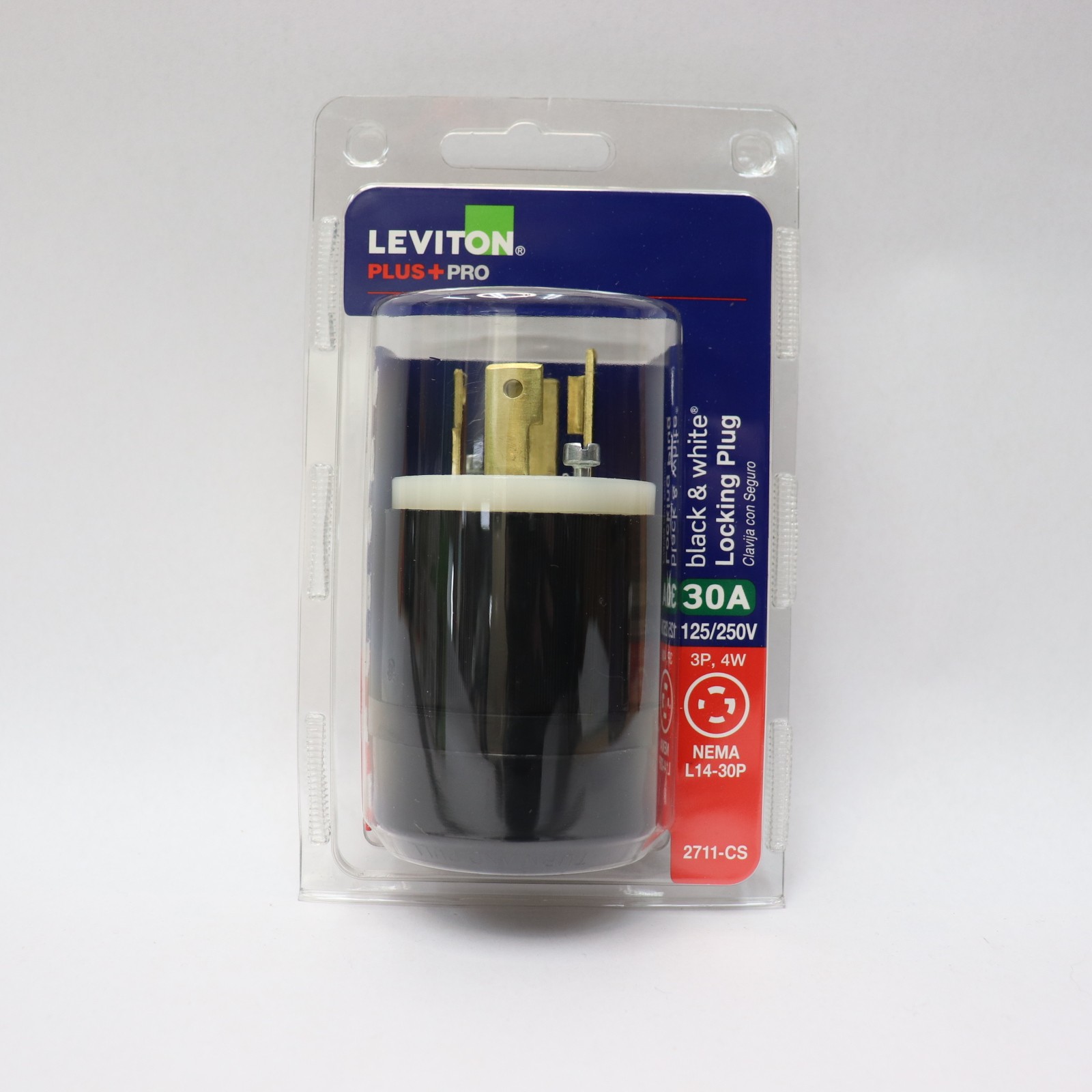 Leviton Twist Lock Plug 30A 14-8AWG 125/250V Black & White 02711-CS