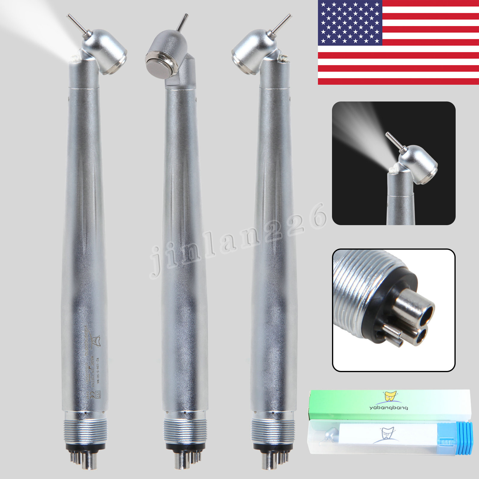 LED Dental Surgical Handpiece 45° Angle 4 Hole Midwest Rear Exhaust Impact Air