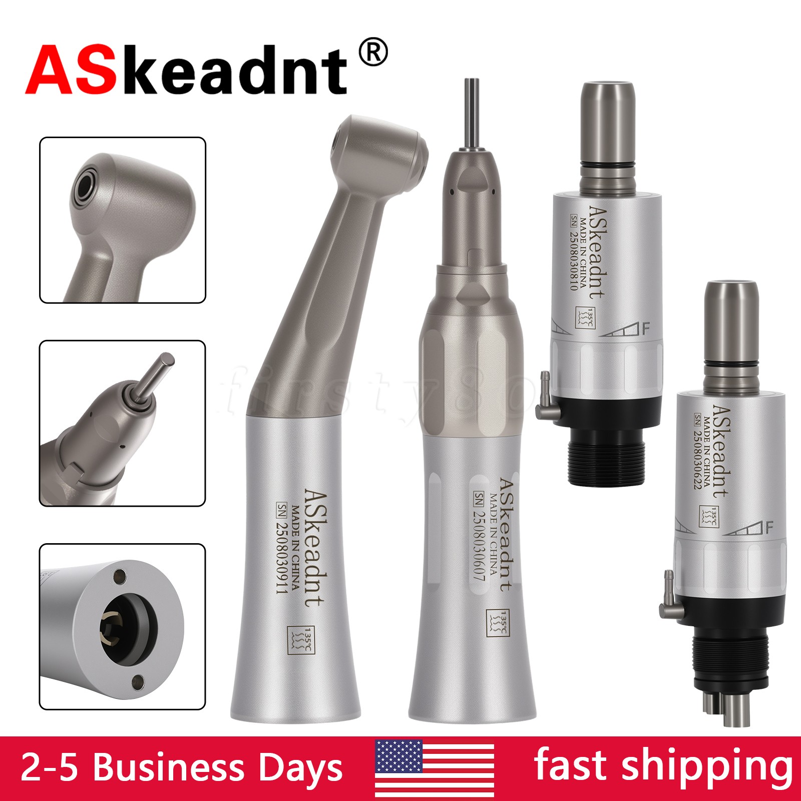 ASkeadnt Dental Slow Low Speed Handpiece Straight Contra Angle Air Motor 4/2Hole