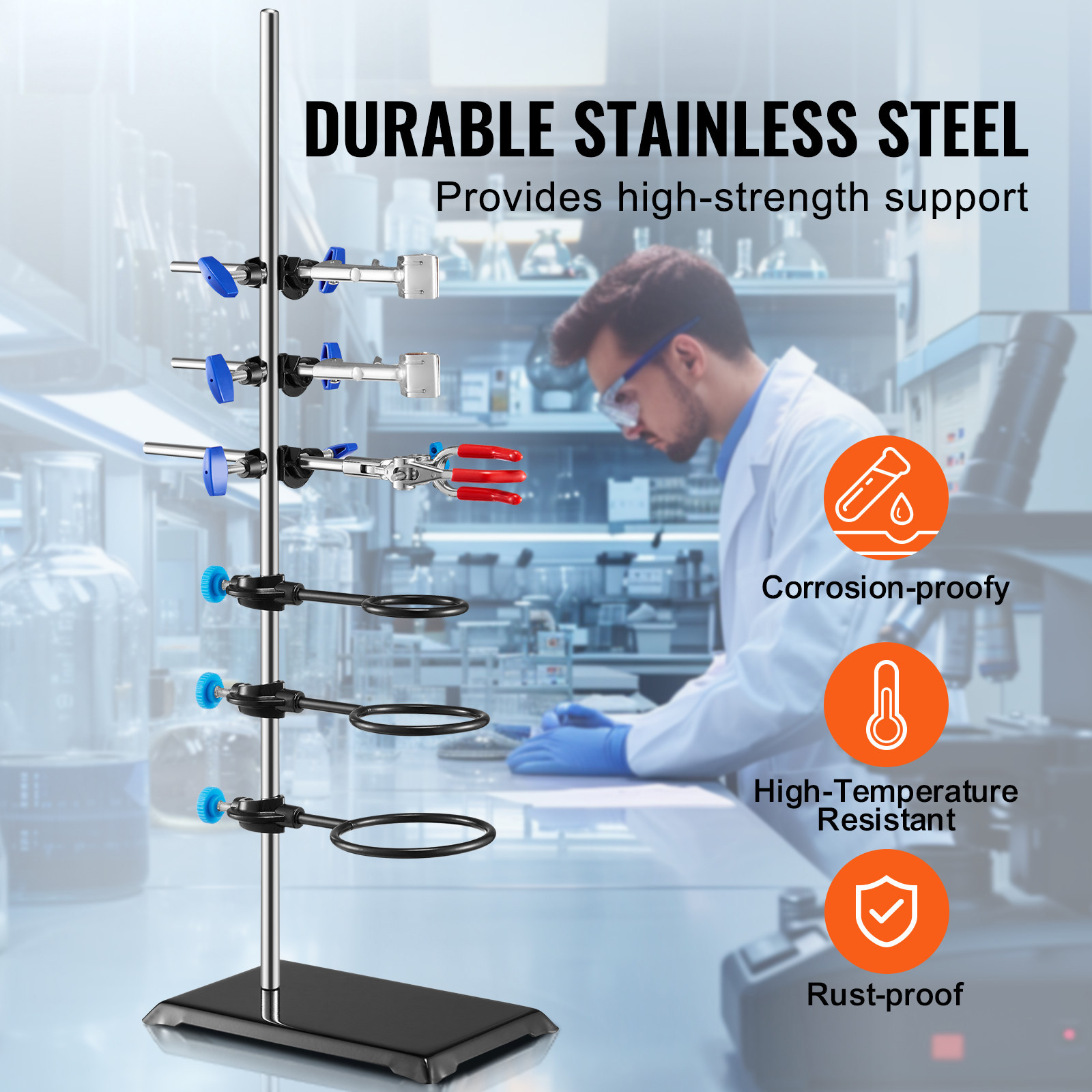 VEVOR Lab Stand Support Laboratory Retort Support Stand 23.6″ Rod With Clamps