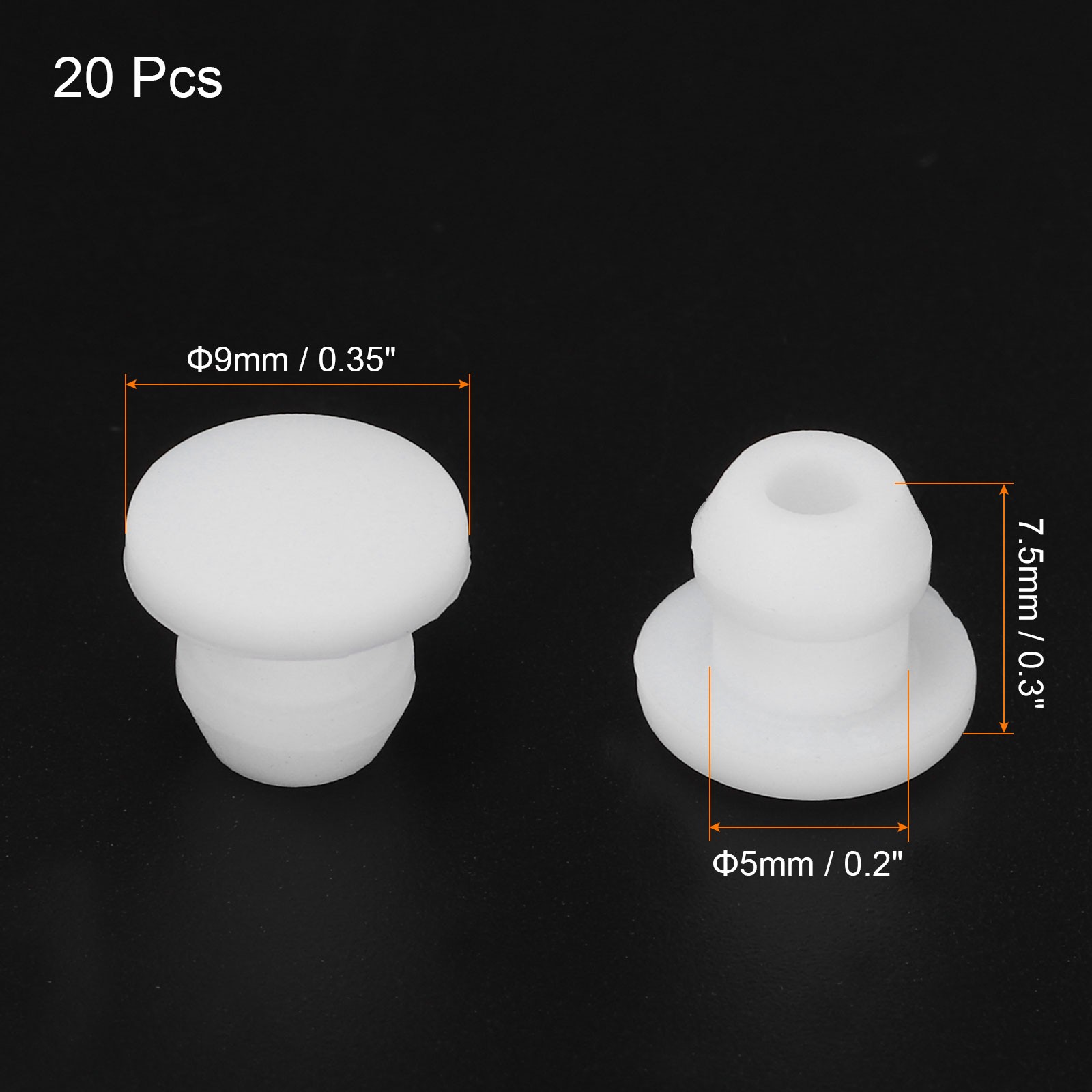 Silicone Hole Plugs Flush Type Panel Round Hole Plugs 5mm Dia., 20Pcs