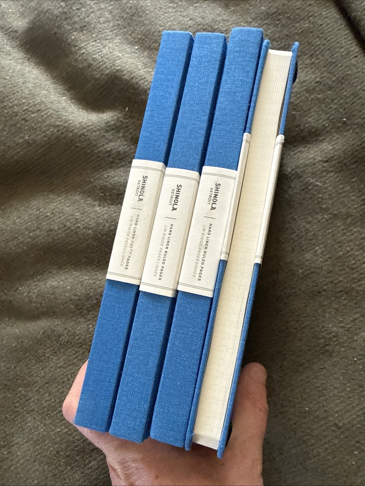 4 – Shinola Detroit Ruled Hard Linen Journals – Blue – Unused – Advert Logo
