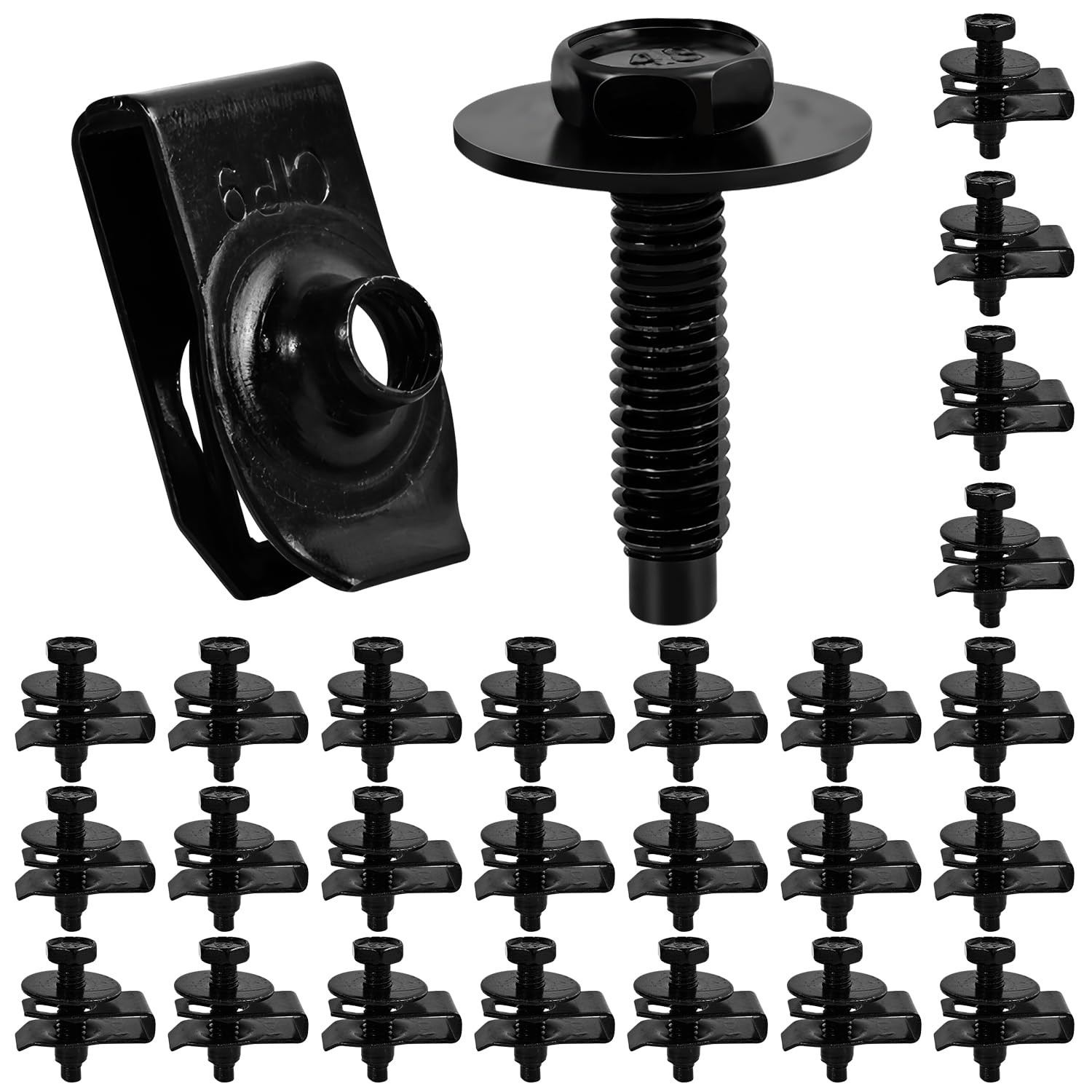 M6-1.0 U Clips Automotive Speed Nuts Hex Head Screws Kit Fender Bumper Clip 50pc