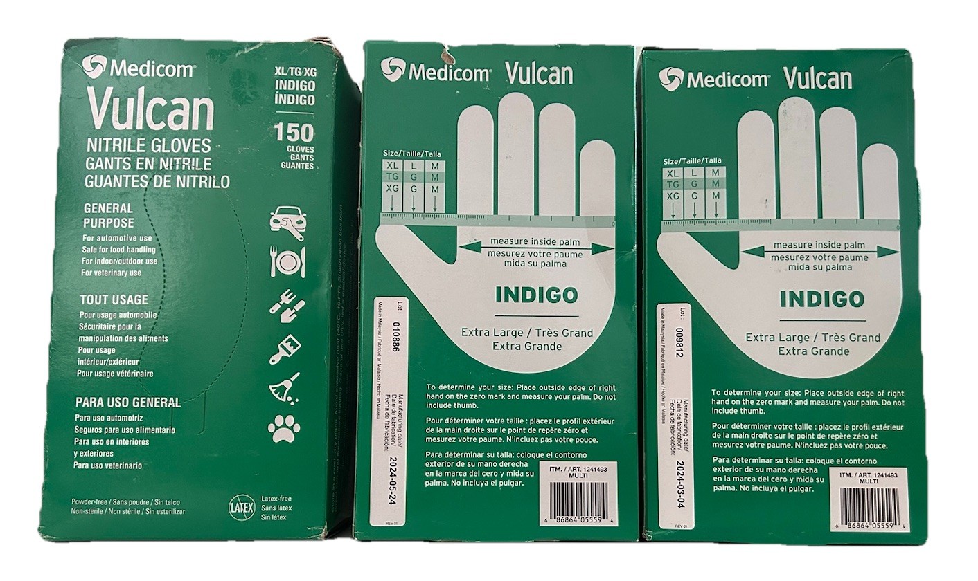 MEDICOM Vulcan Latex-Free Indigo Nitrile Gloves, Size XL 400+ Bundle OB