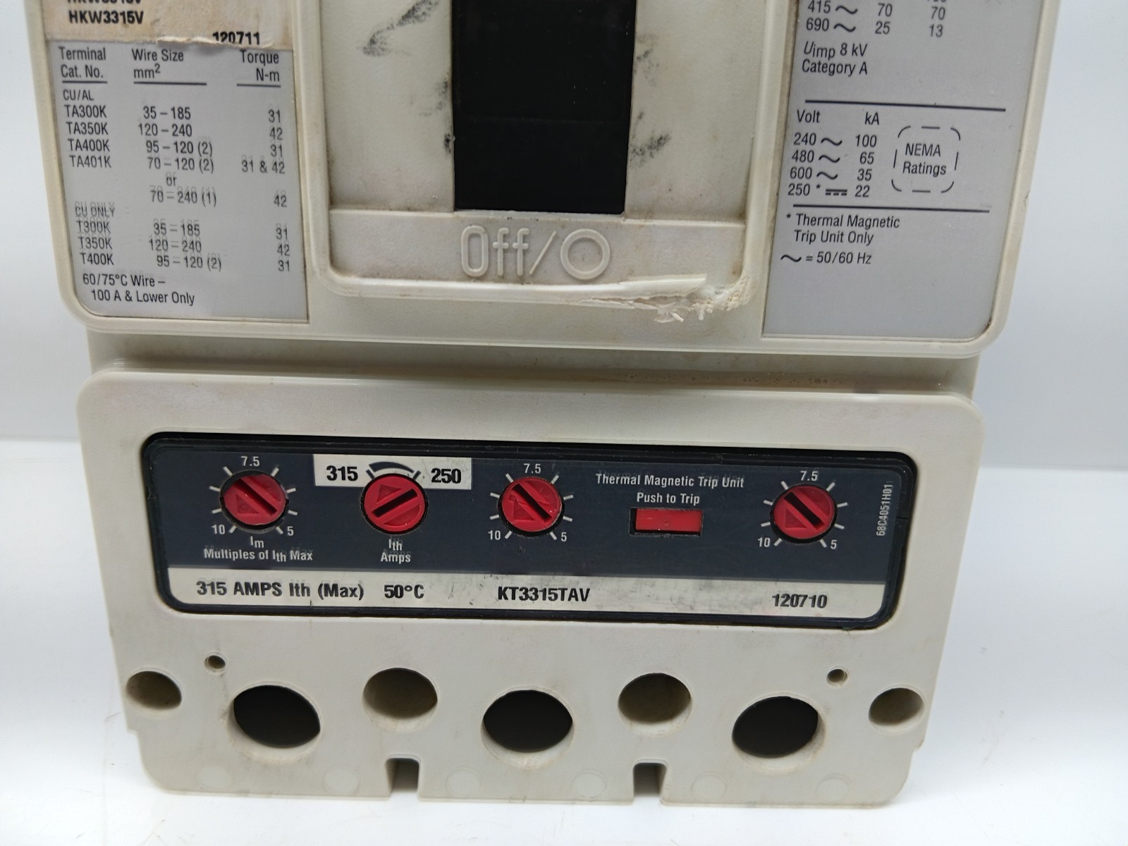 EATON HKW3400F 3 POLE 400 AMPS CIRCUIT BREAKER HKW 70K