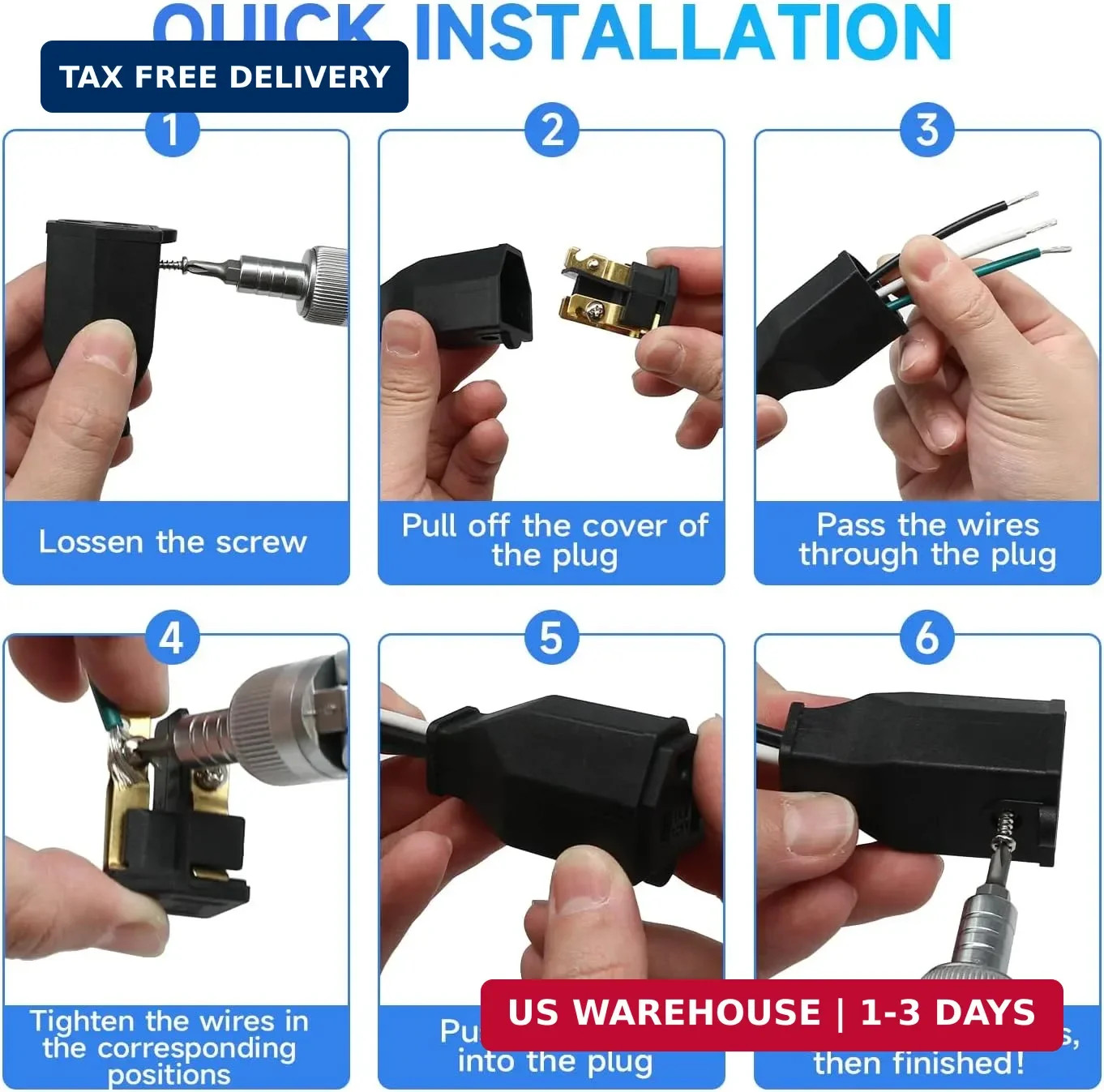 2 Sets Extension Cord Repair Ends Male and Female 3 Prong Replacement Plug End C