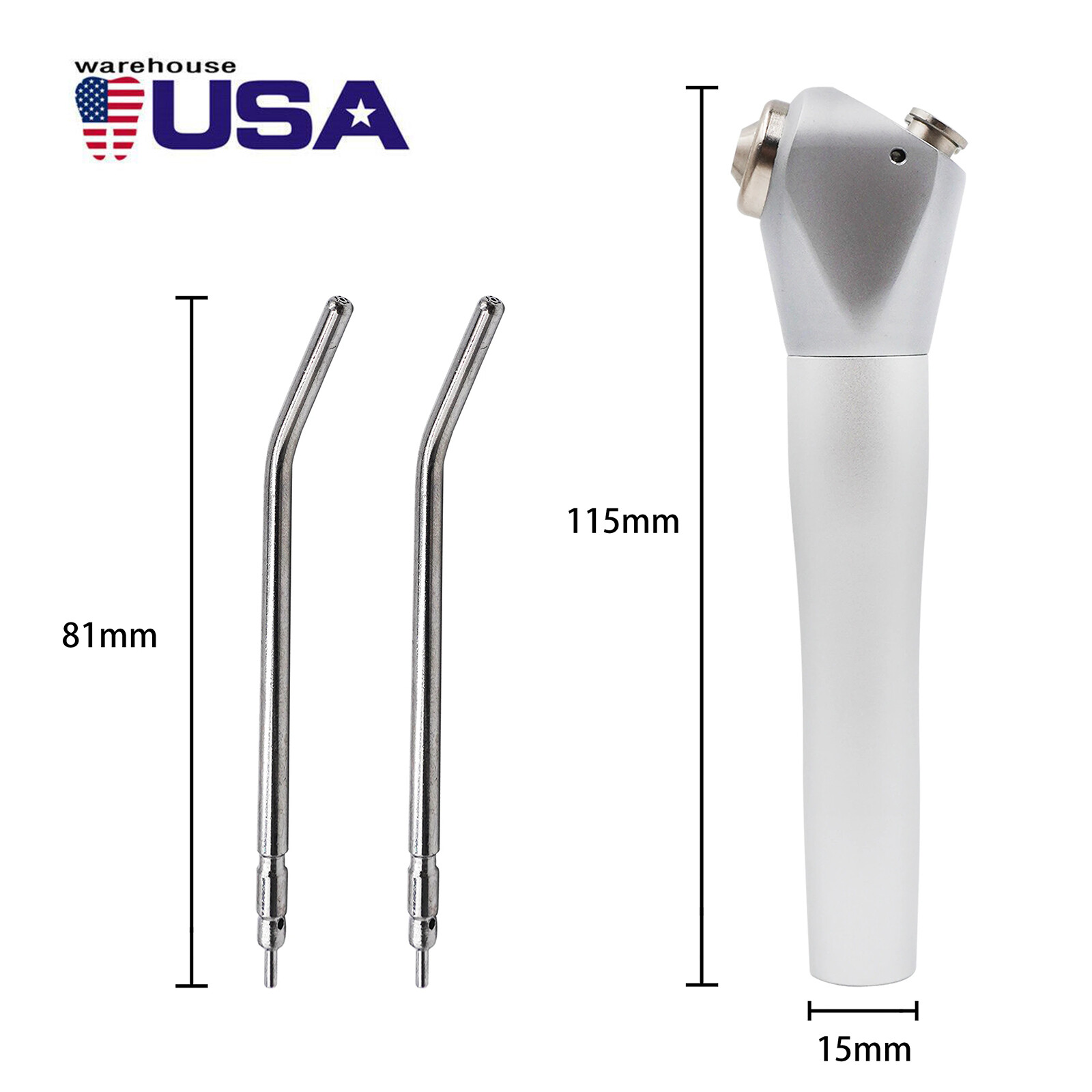 Dental 3 Way Air Water Syringe Triple Spray Handpiece with 2 Nozzles Tips Tubes