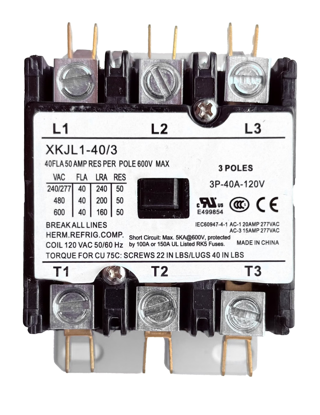 CORALVOLT 3-Pole 40A Definite Purpose HVAC Contactor 24V Coil