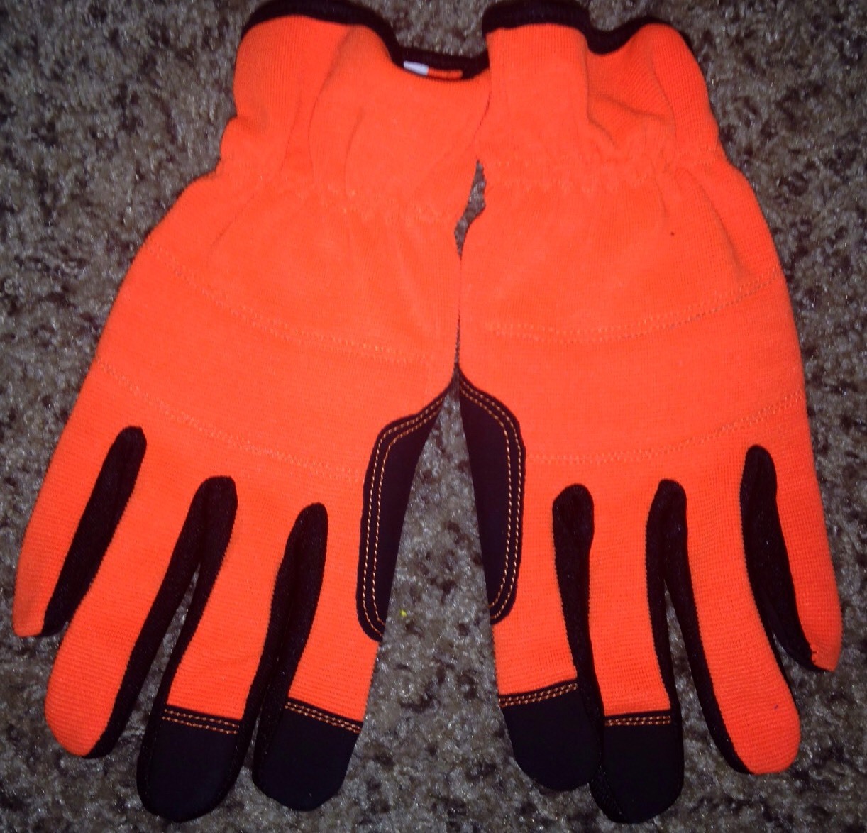 Touch Screen, High Vis Synthetic Leather Mechanics Gloves, Orange Color Size L