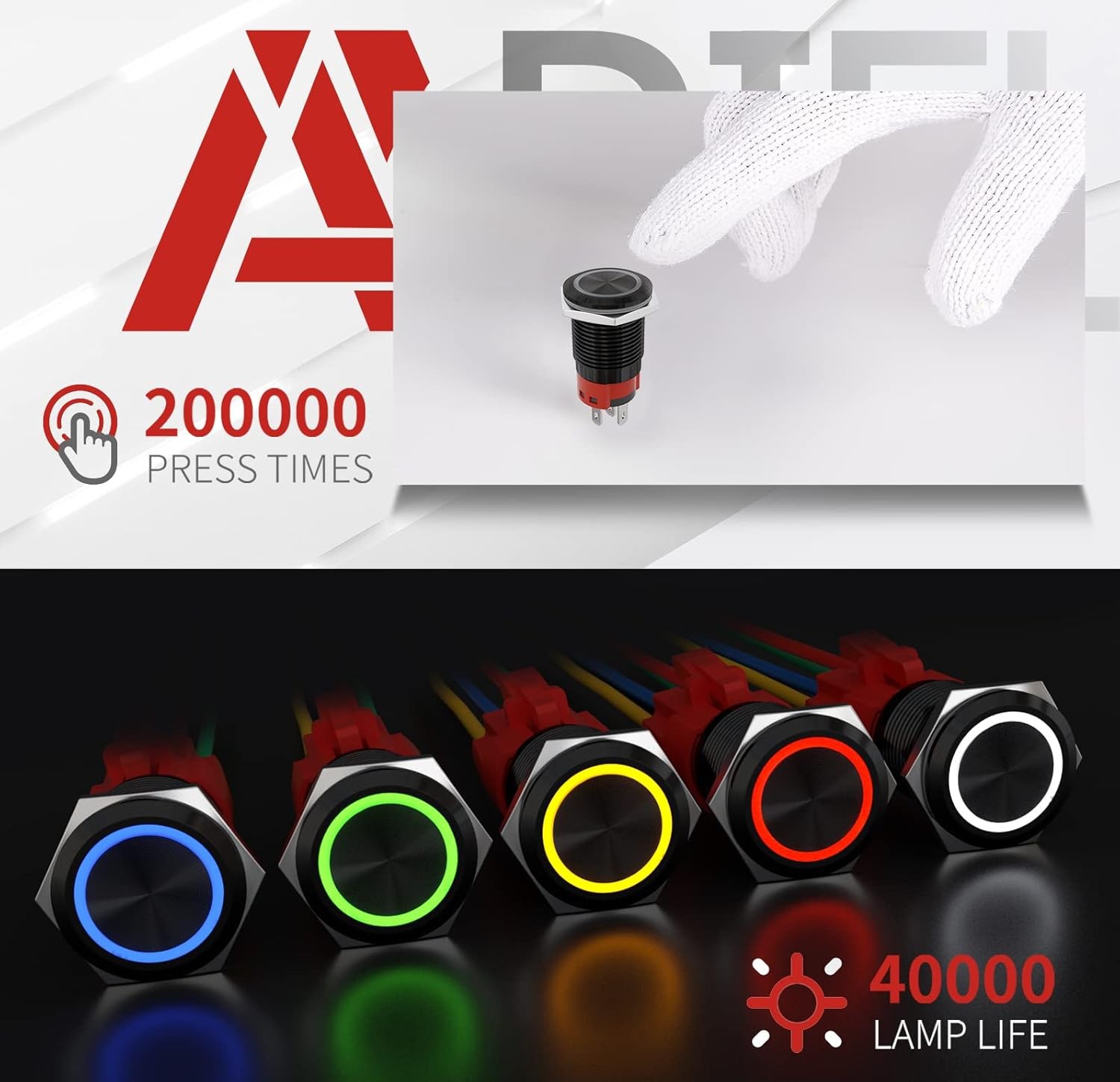 16mm Latching Push Button Switch 12V DC On Off Black Shell with LED Angel Eye