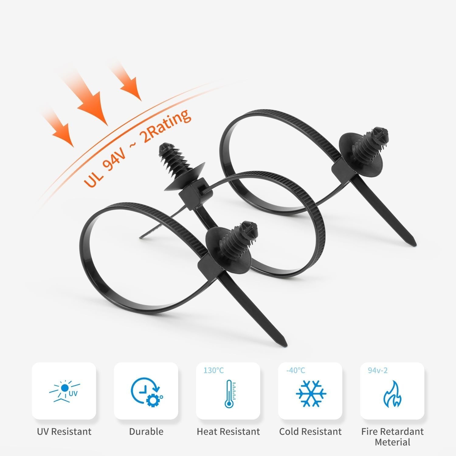 110 PCS Automotive Installation Black Push Mount Cable Zip Ties Assorted Size US