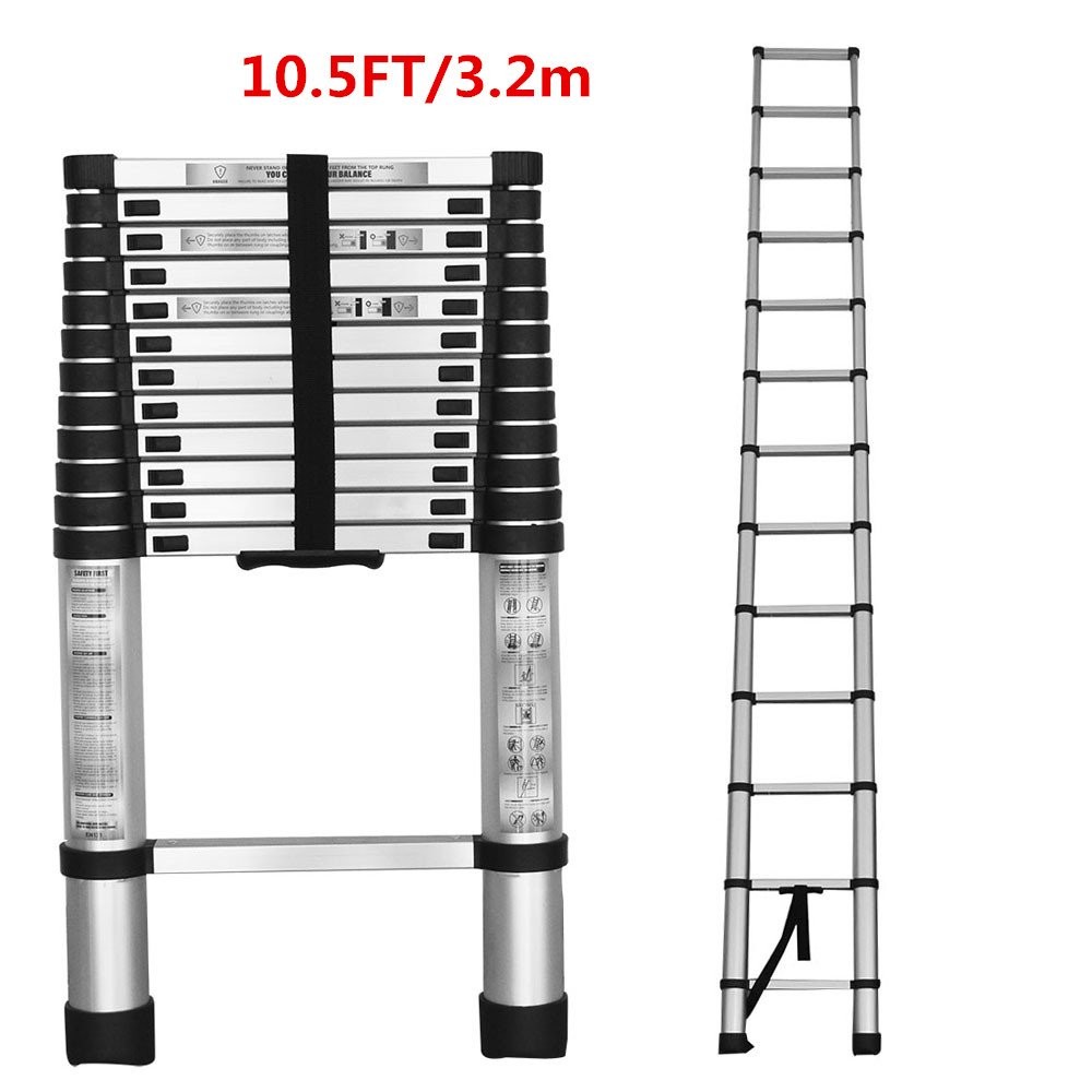10.5/12.5/14.5FT Aluminum Non-Slip Telescoping Ladder Extension Folding Ladders