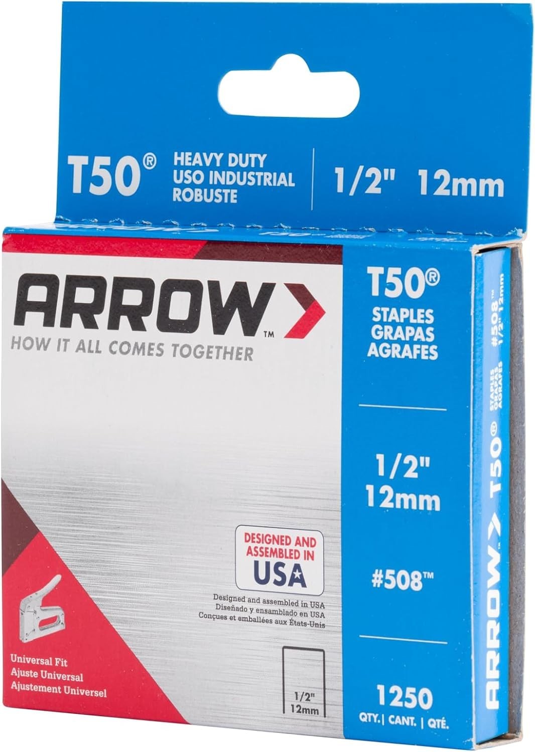 Arrow 508 Heavy Duty T50 1/2-Inch Leg Length, 3/8-Inch Crown, Staples for