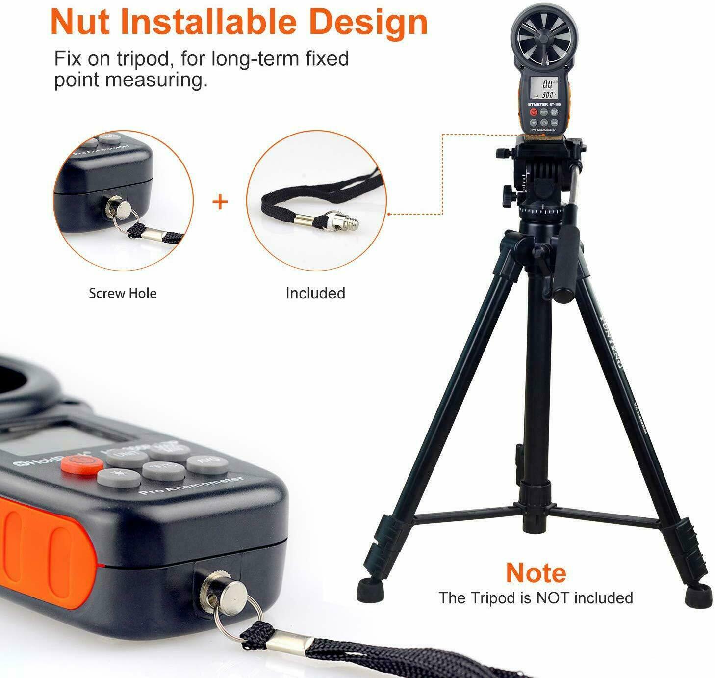BTMETER Wind Speed Meter Handheld Anemometer Air Flow MAX/MIN/AVG Temperature