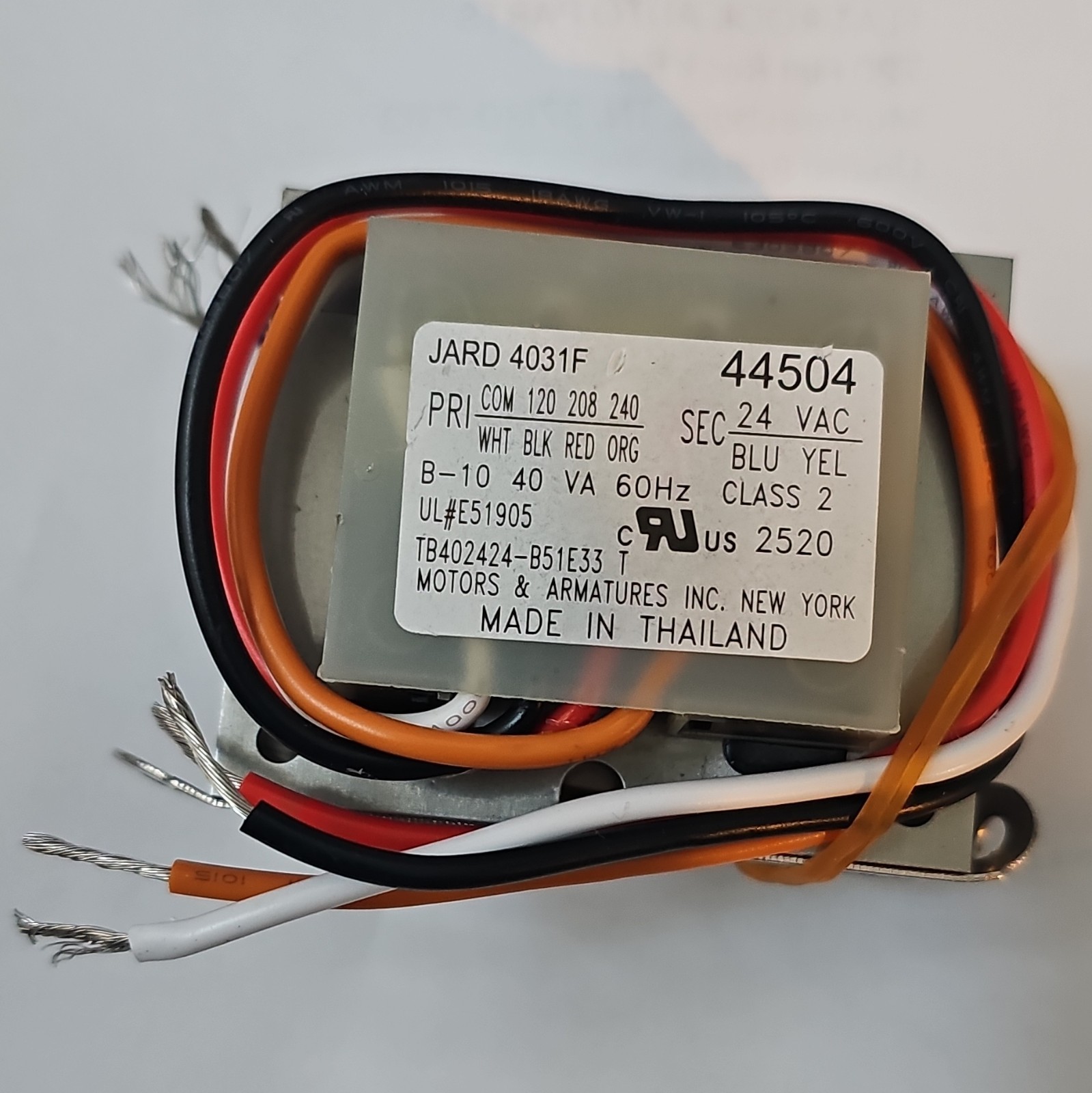 JARD Class 2 Transformer 4031F/44504 40VA 120/208/240V-24VAC 60Hz