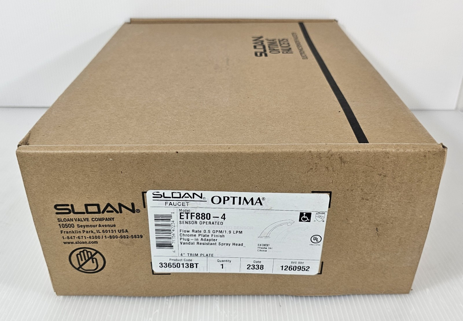 Sloan Optima Faucet ETF880-4 Sensor Operated, Chrome,Plug In Adapter, NEW