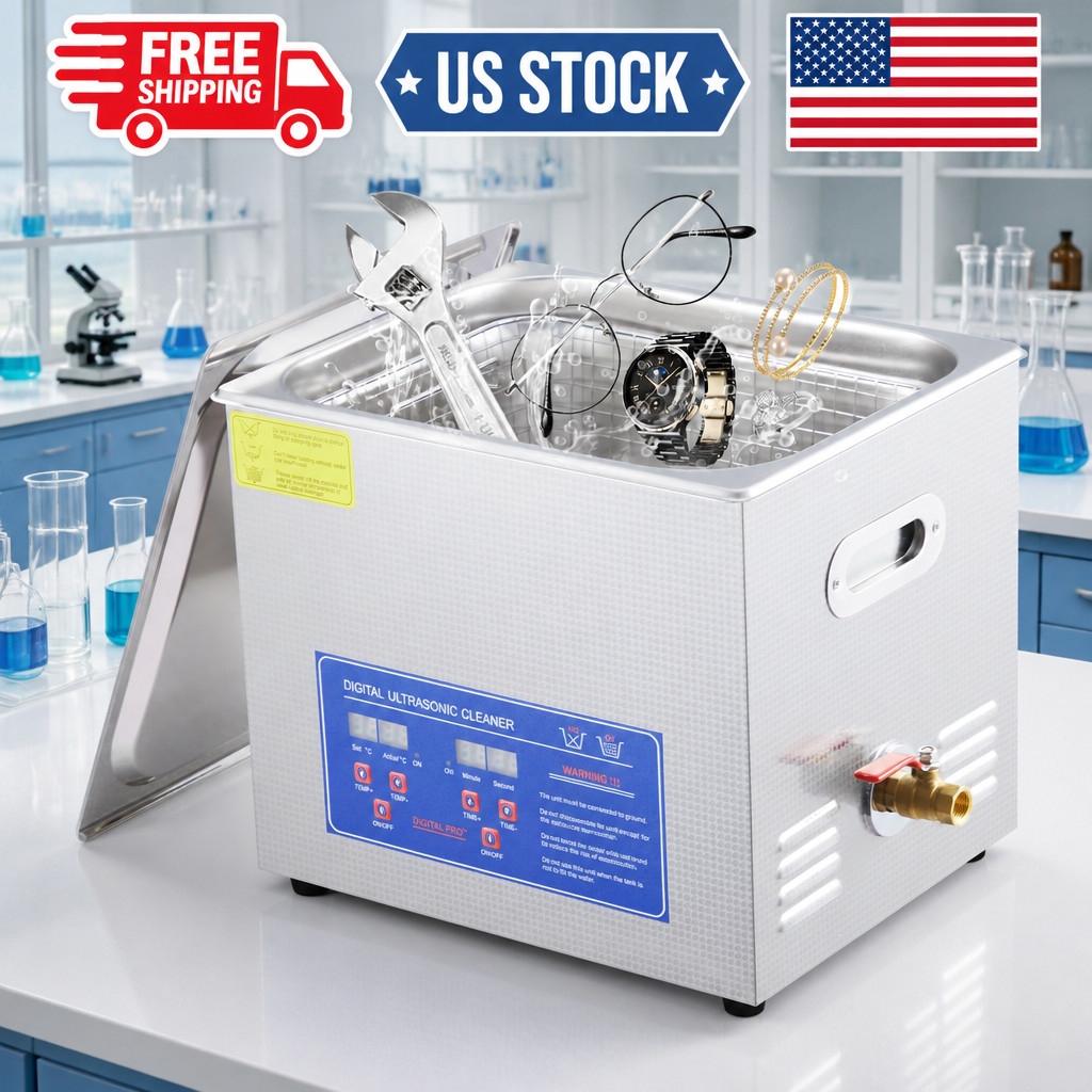 10L Ultrasonic – 240W, 40kHz, Digital Timer & Heater, Heavy-Duty Lab Cleaner