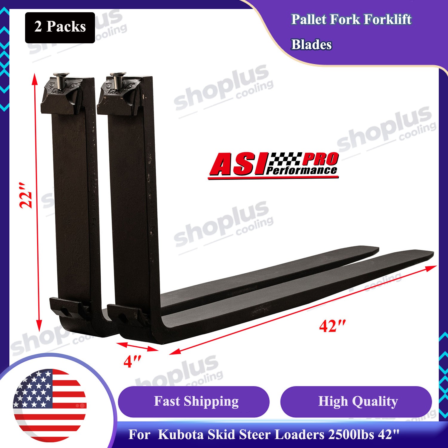 42″ 2500lbs Pallet Fork Blades Forklift Blades fit Skid Loaders Tractors 2Packs/