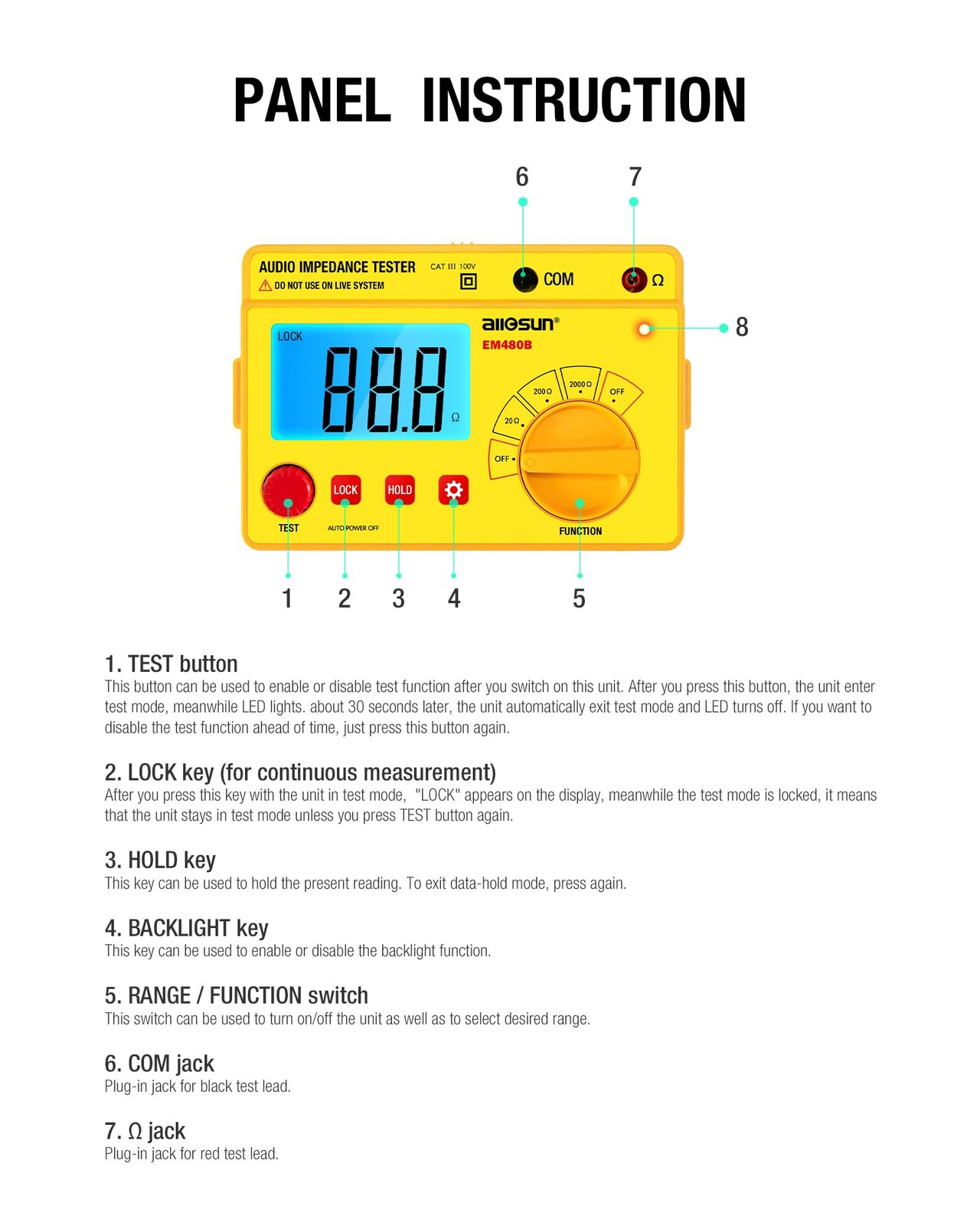 -EM480B Audio Impedance Tester Digital LCD Insulation Medium, Black