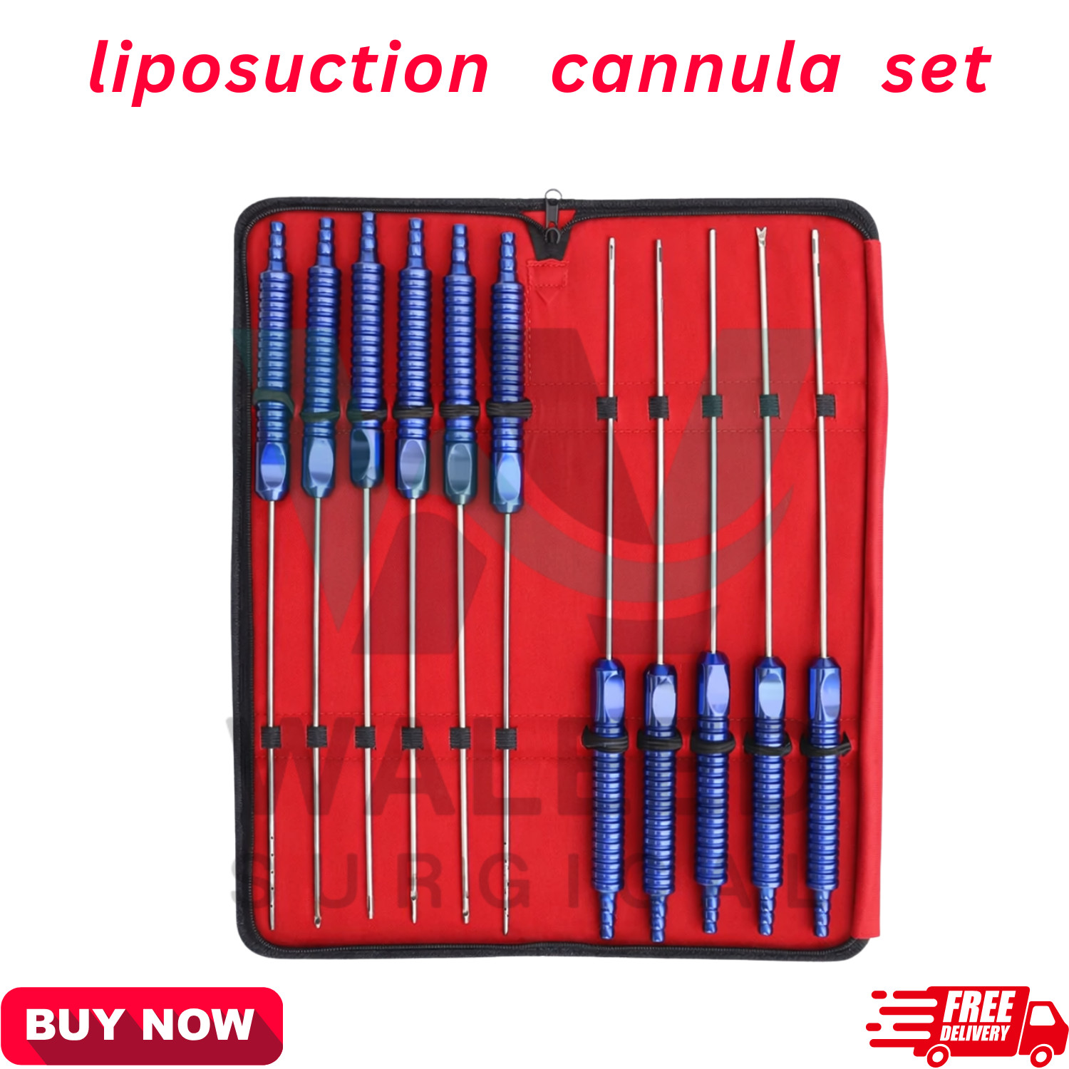 Fixed Handle Cannula Set of 11 pieces Liposuction Surgical Set with Pouch