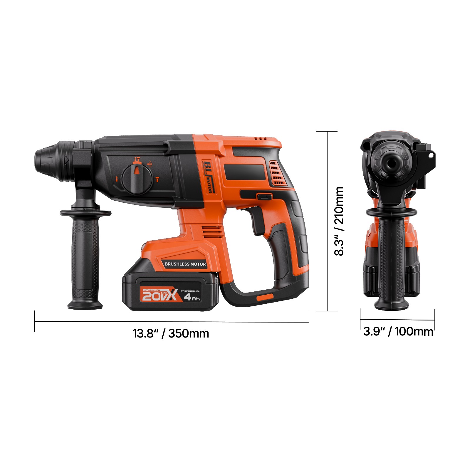 20V SDS-Plus Brushless Cordless Rotary Hammer Drill Kit 1.1 In 1200RPM 4Function
