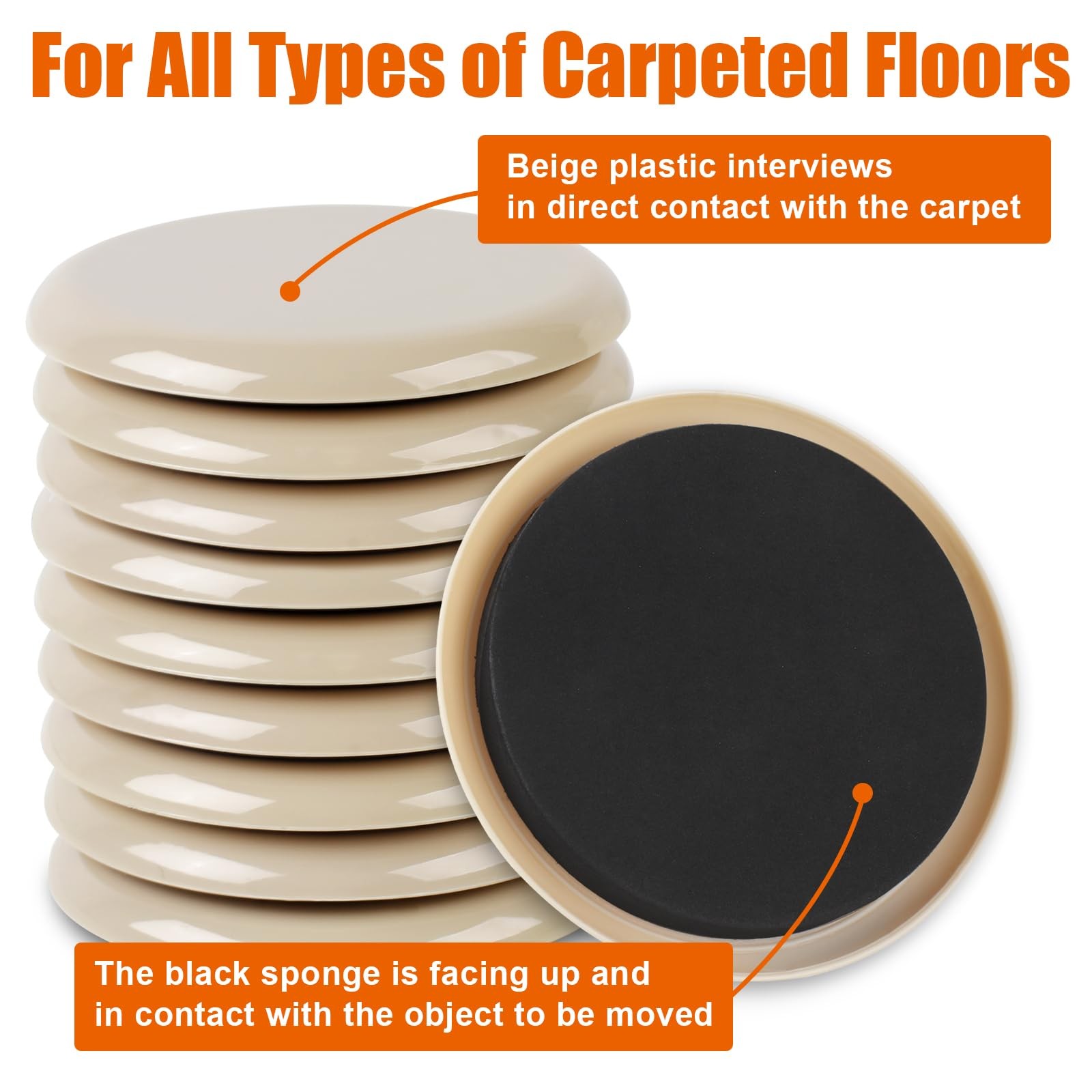 10PCS Furniture Sliders, 3 1/2″ Furniture Sliders for Hardwood Floors, Reusable