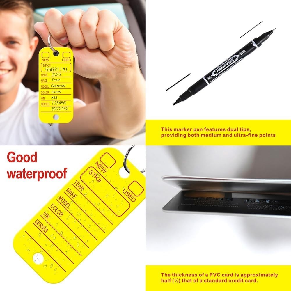 200 Pcs PVC Key Tags with Rings and Labels Car Key Organization Tags Yellow
