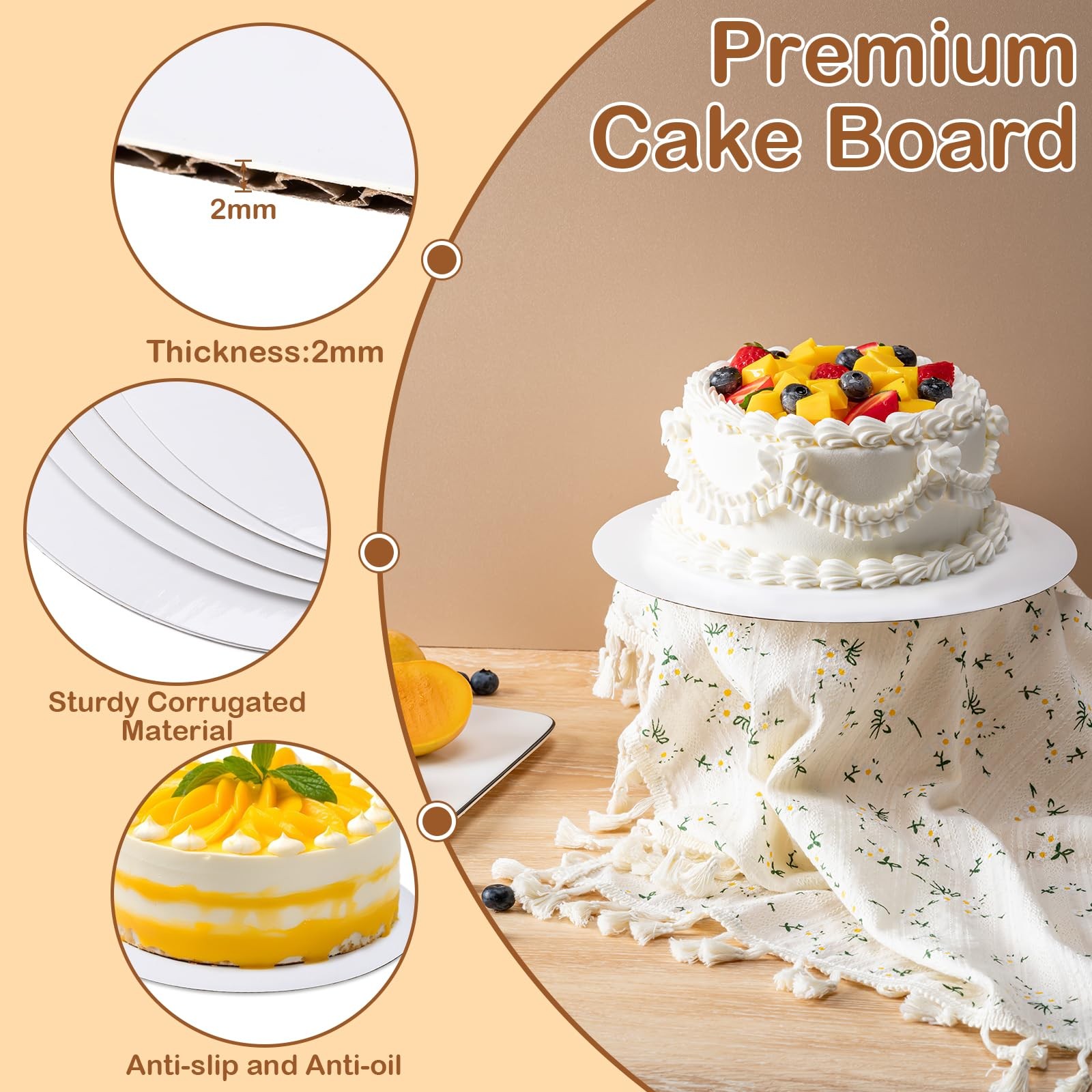 6 Pcs White Round Cake Boards 10 Inch Circle Cake Base
