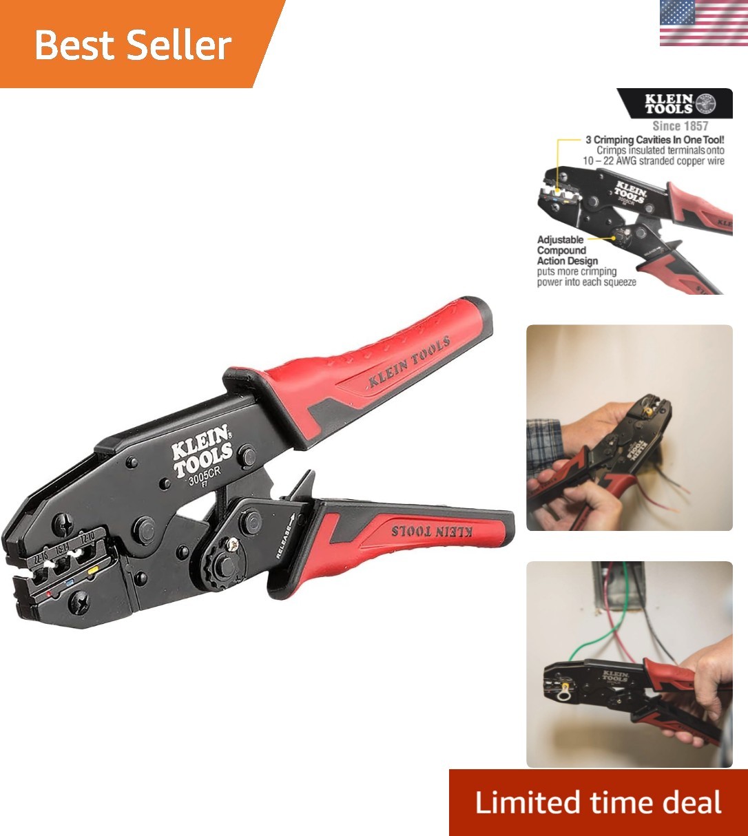 3005CR Wire Crimper Tool, Ratcheting Insulated Terminal Crimper for 10 to 22 …