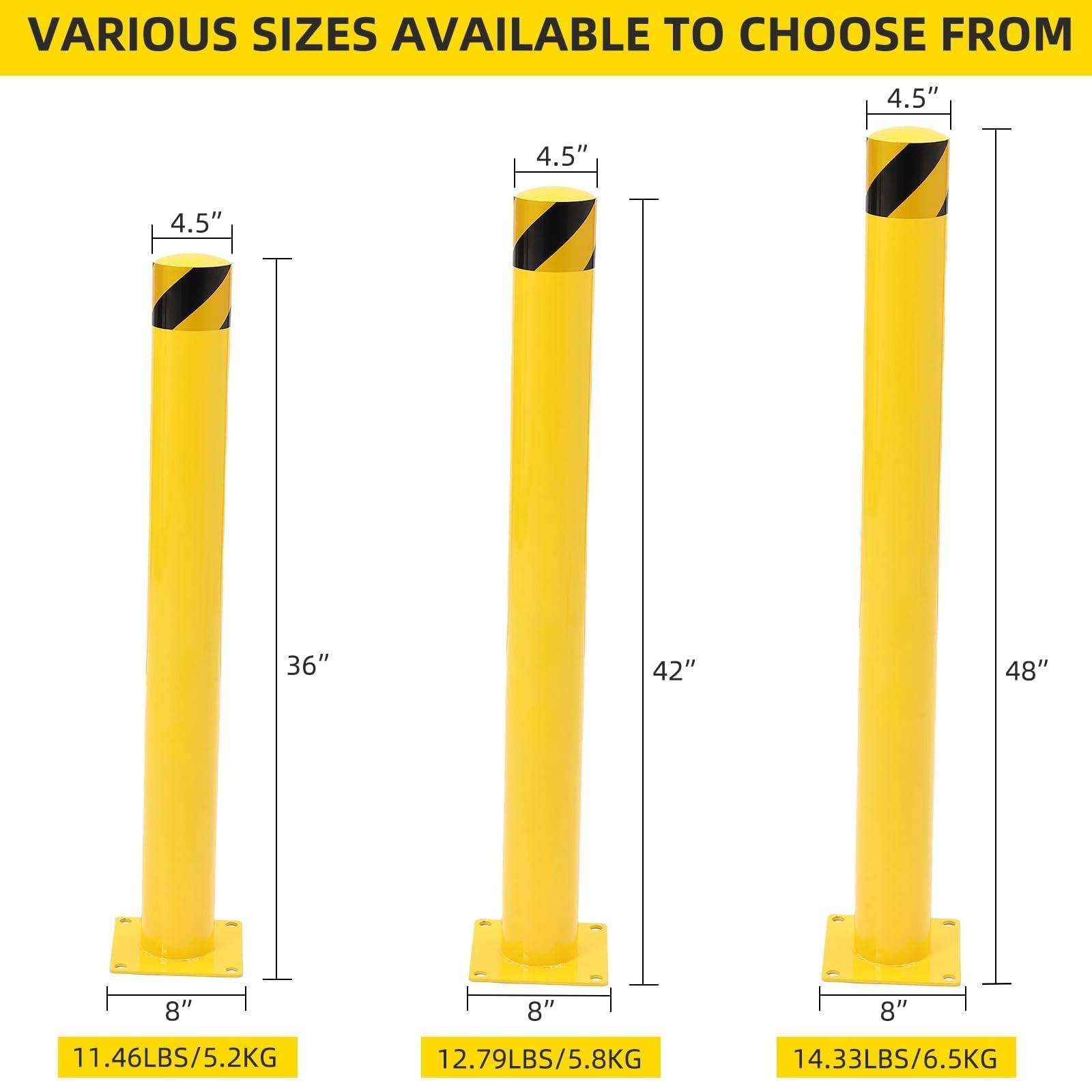 4Pack Steel Safety Bollard 48 Inch Height Bollard Post 4.5 Inch Diameter Yellow