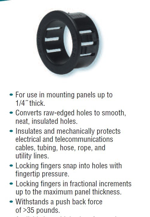 QTY8 HEYCO 3114 SBT1.750-22 SNAP BUSHING BLACK 1-3/4 HOLE x 1-3/8 1Dx.250 PANEL