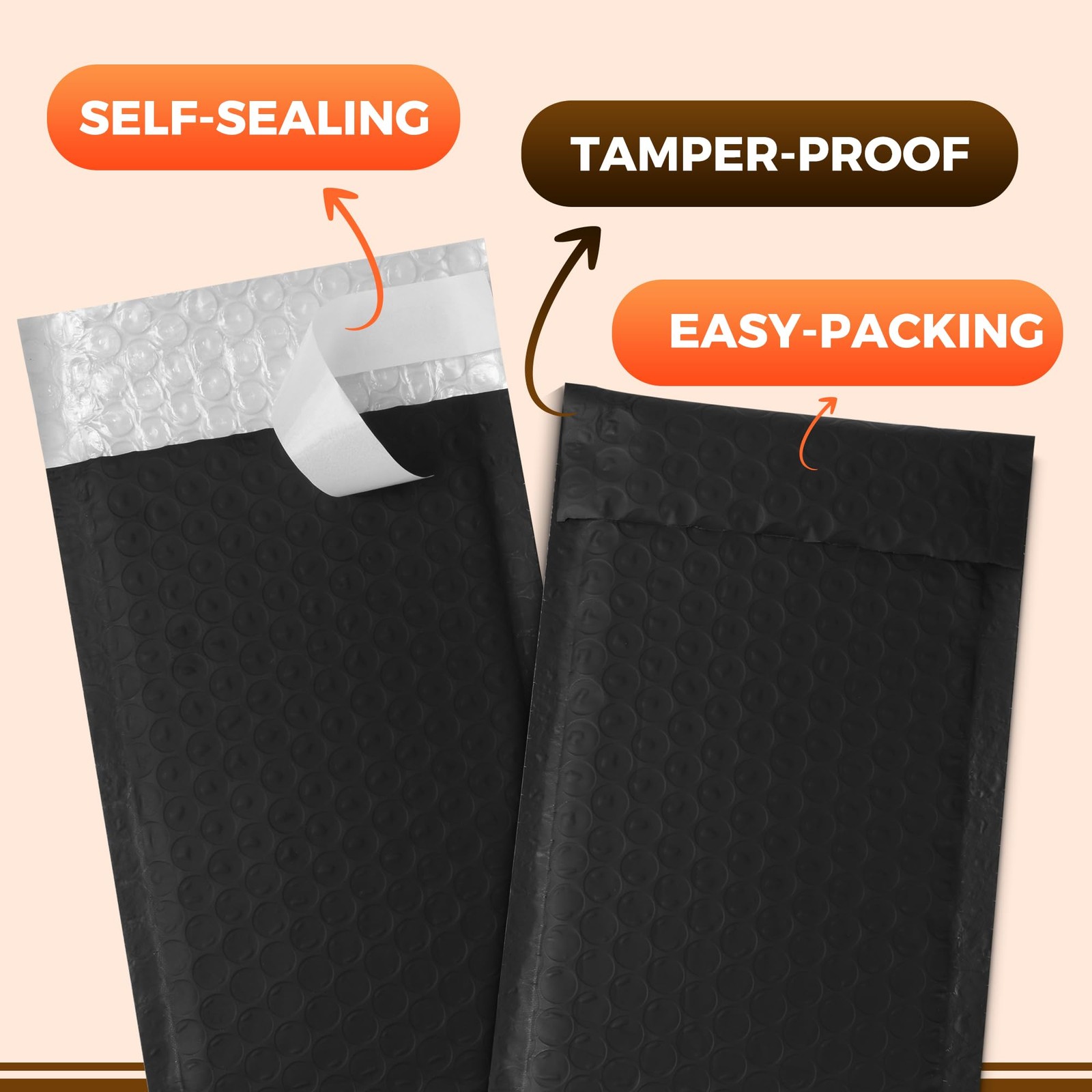 510-Pack Bubble Mailer 4” x 8” – Self-Sealing 4×8 inches, Black – 510 Pack