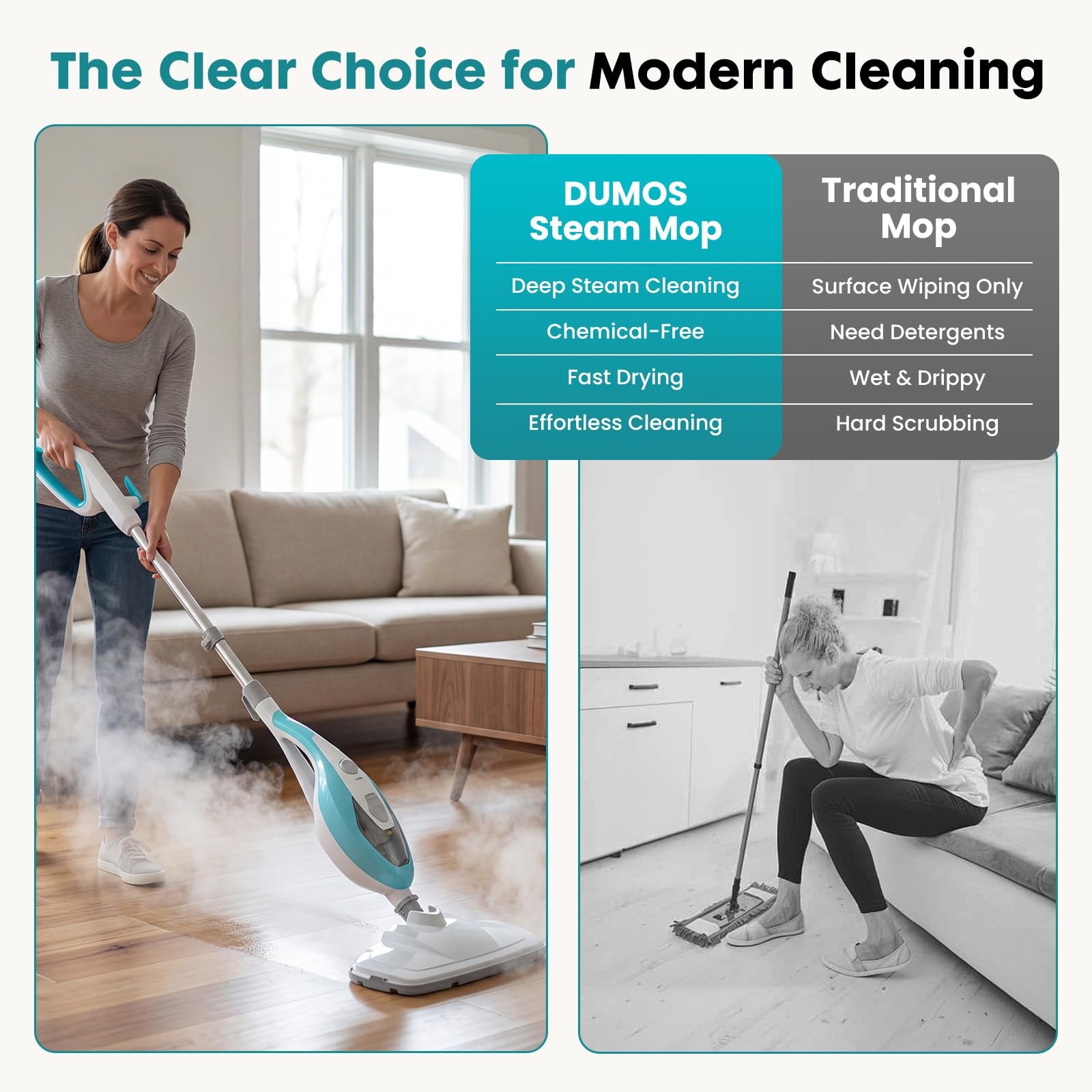 DUMOS 10 in 1 Multifunctional Steam Mop 1550W Detachable Handheld Steam Cleaner