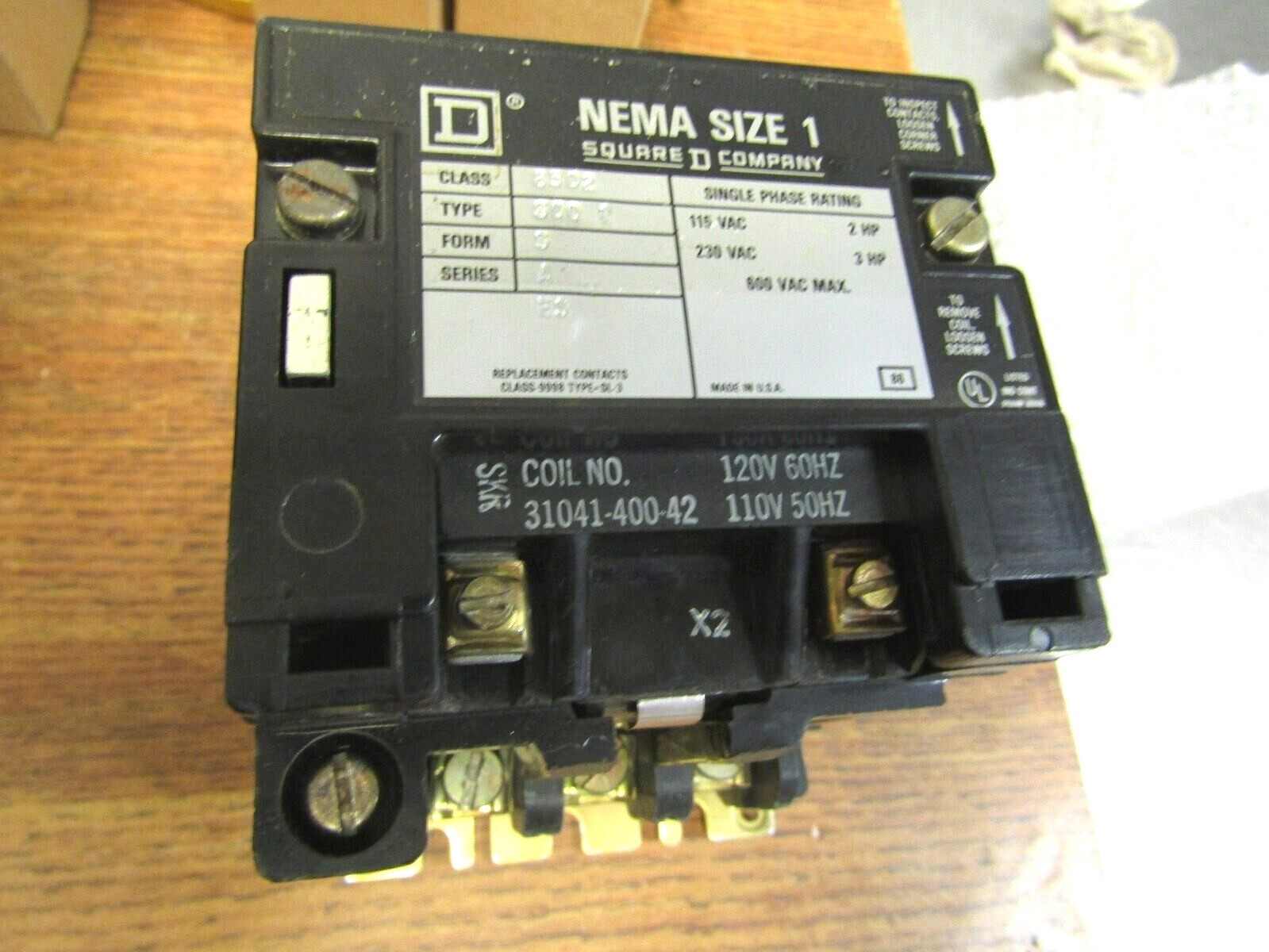 🔥SQUARE D SIZE 1 8502 SCO 1 SERIES A MOTOR STARTER 600 VAC 3 HP 1Ø 120V COIL