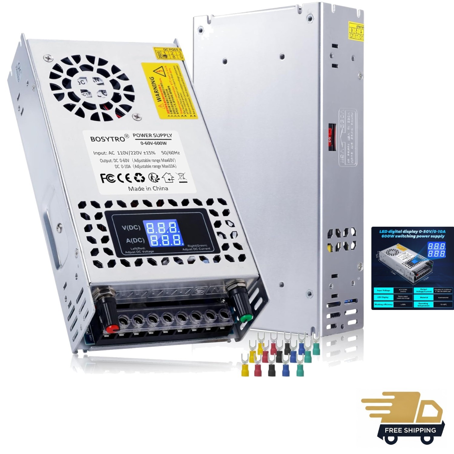 Versatile 60V 600W Power Supply with Cooling Fan and Overvoltage Protection