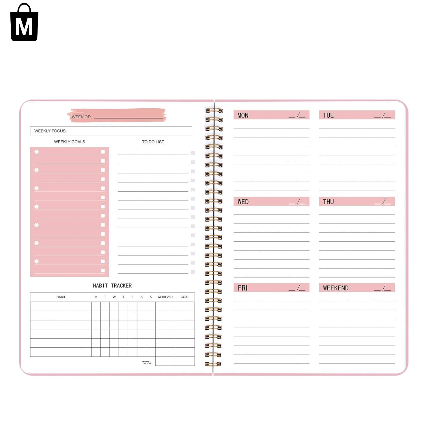 Compact 108-Page Weekly Planner: Habit Tracker & To-Do List with Lay-Flat Design