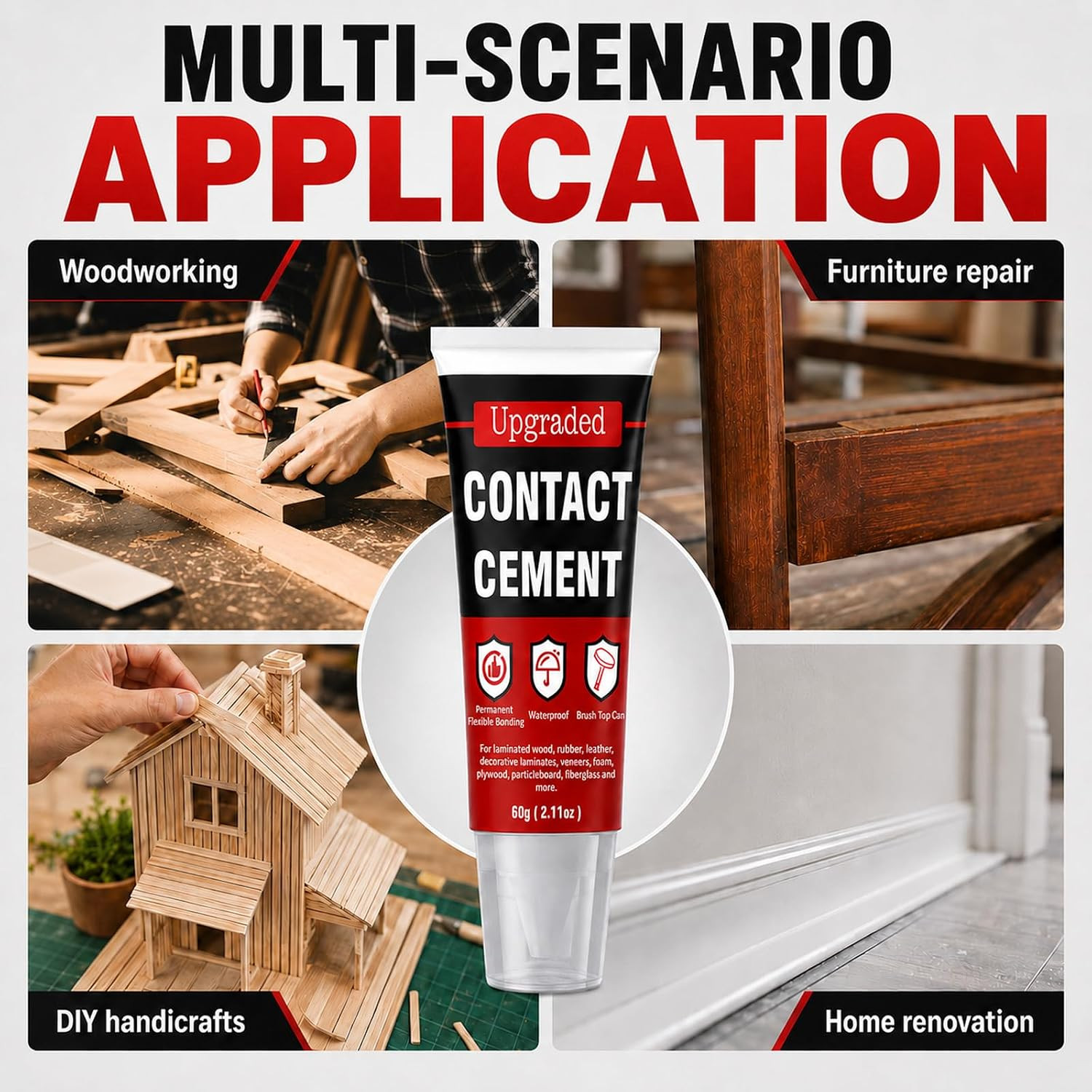 Contact Cement Adhesive 2.11 Oz, High Performance Neoprene Contact Adhesive with
