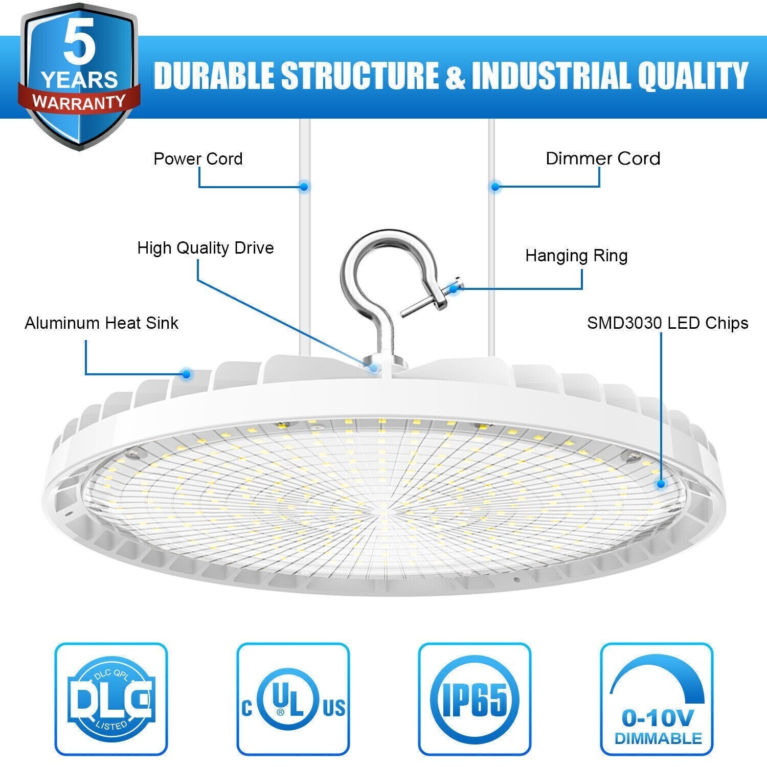 6Pack 150W UFO Led High Bay Light Commercial Warehouse Shop Fixture 22,500LM