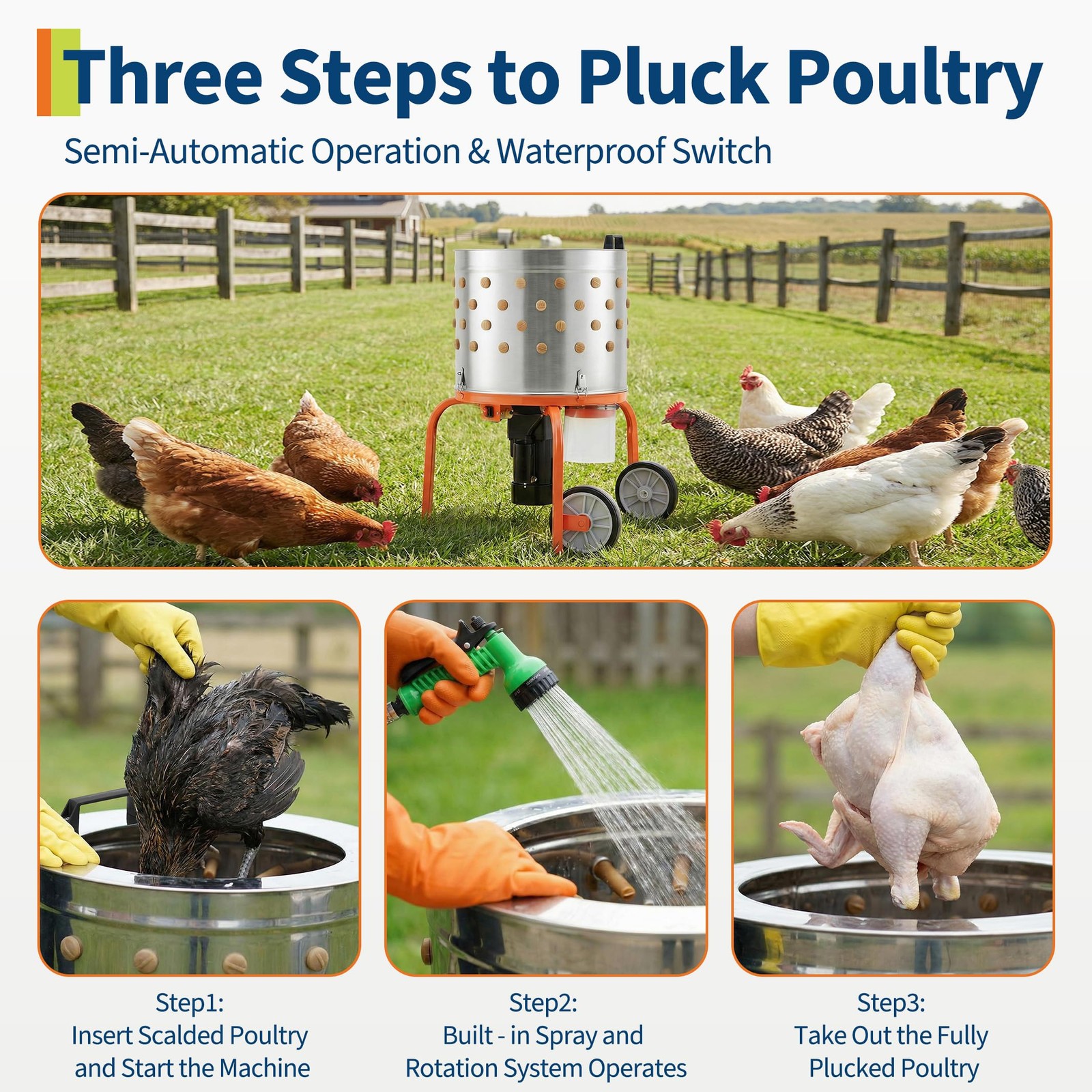 Garvee 20″ Chicken Plucker Machine Stainless Steel 108 Fingers Poultry Defeather