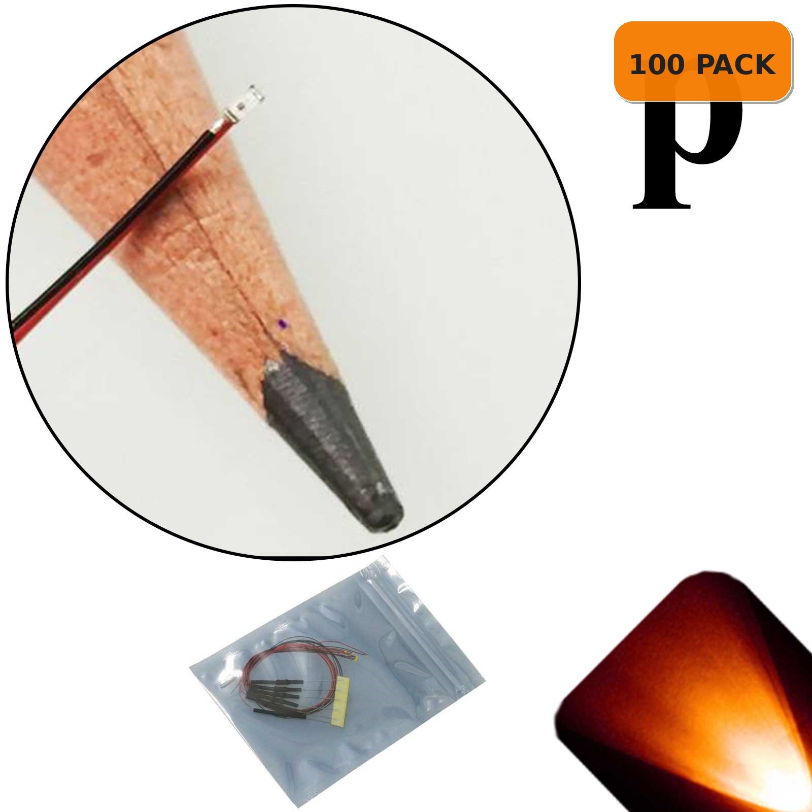 100 x 12v 0402 1005 Orange Amber Pico SMD LED Pre-Wired Light Soldered Leads 9v