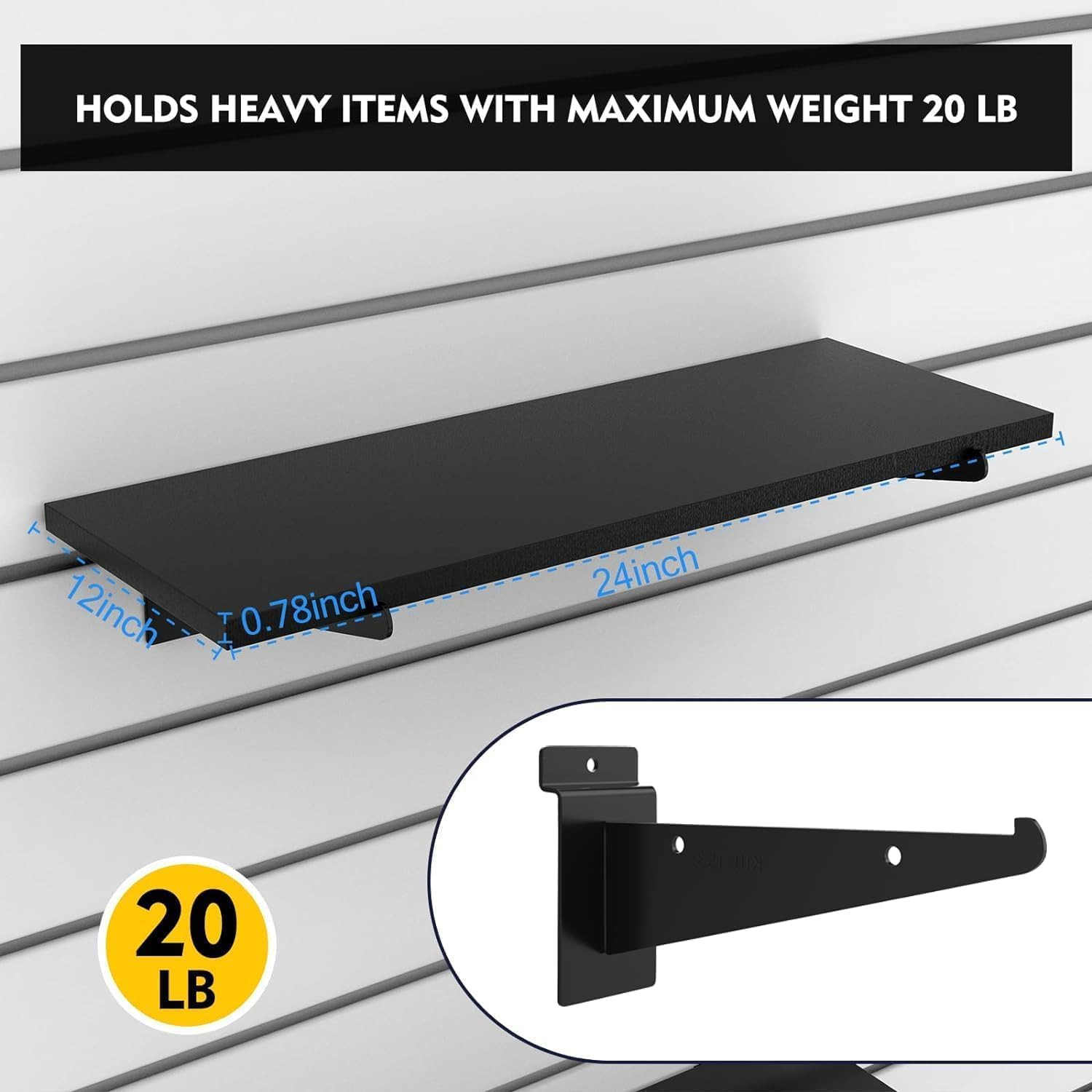 8 Pack Wooden Slatwall Shelf, 23.6″D X 11.8″W Slatwall Shelves with Metal Bracke