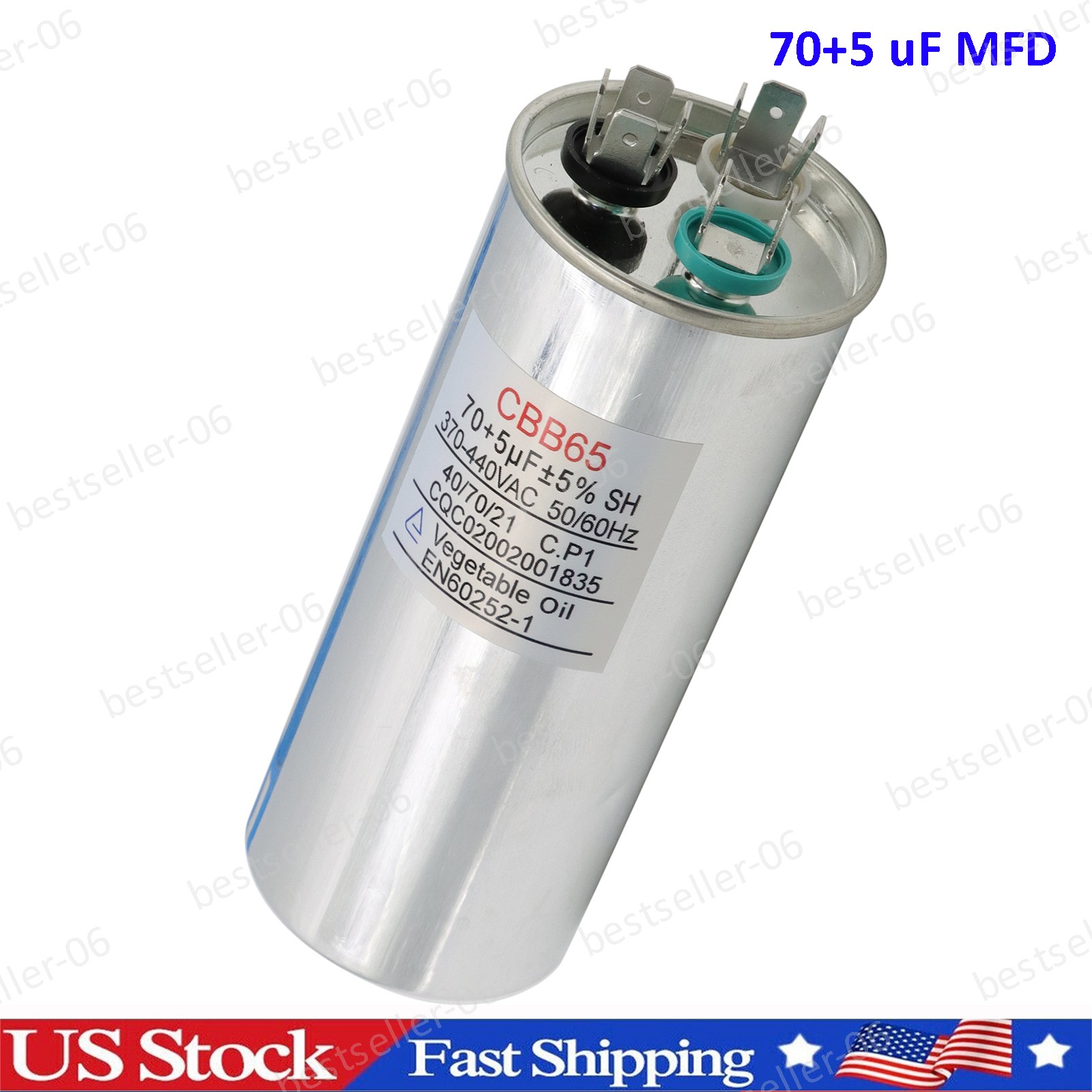 70+5 70/5 MFD uF 370V 440V VAC Motor Dual Run Capacitor CBB65-R