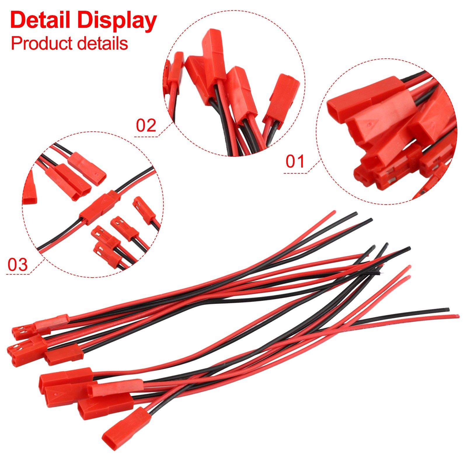 Connector Cable with 2P Assembled Connector 200mm Red + Black Wire