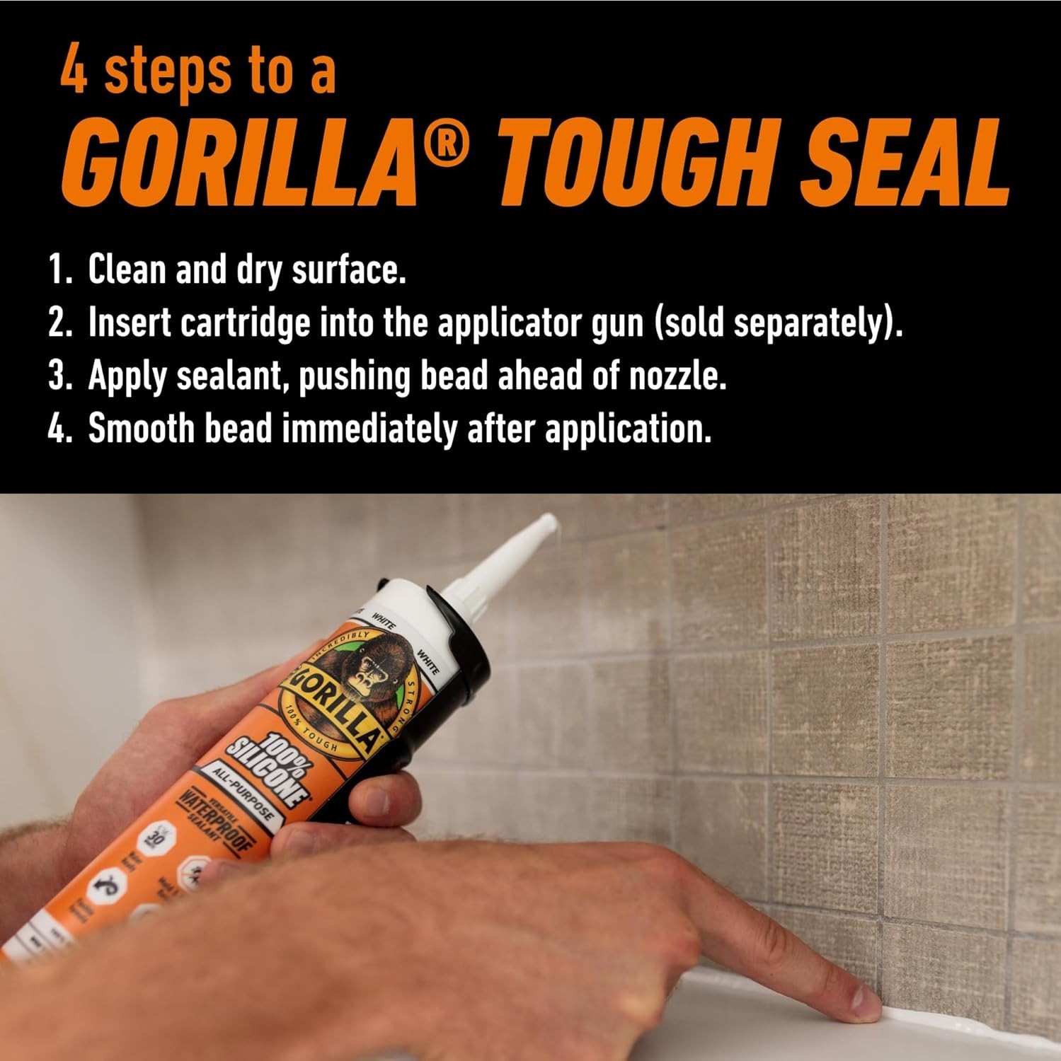 Gorilla Waterproof Caulk & Seal Silicone Sealant, 10oz Cartridge (Pack of 1) –