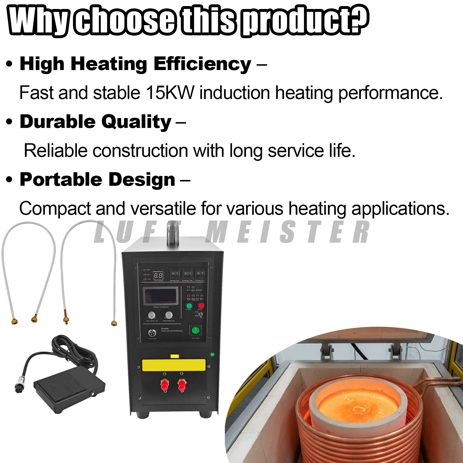 15KW High Frequency Induction Heater Metal Melting Furnace Portable Machine NEW