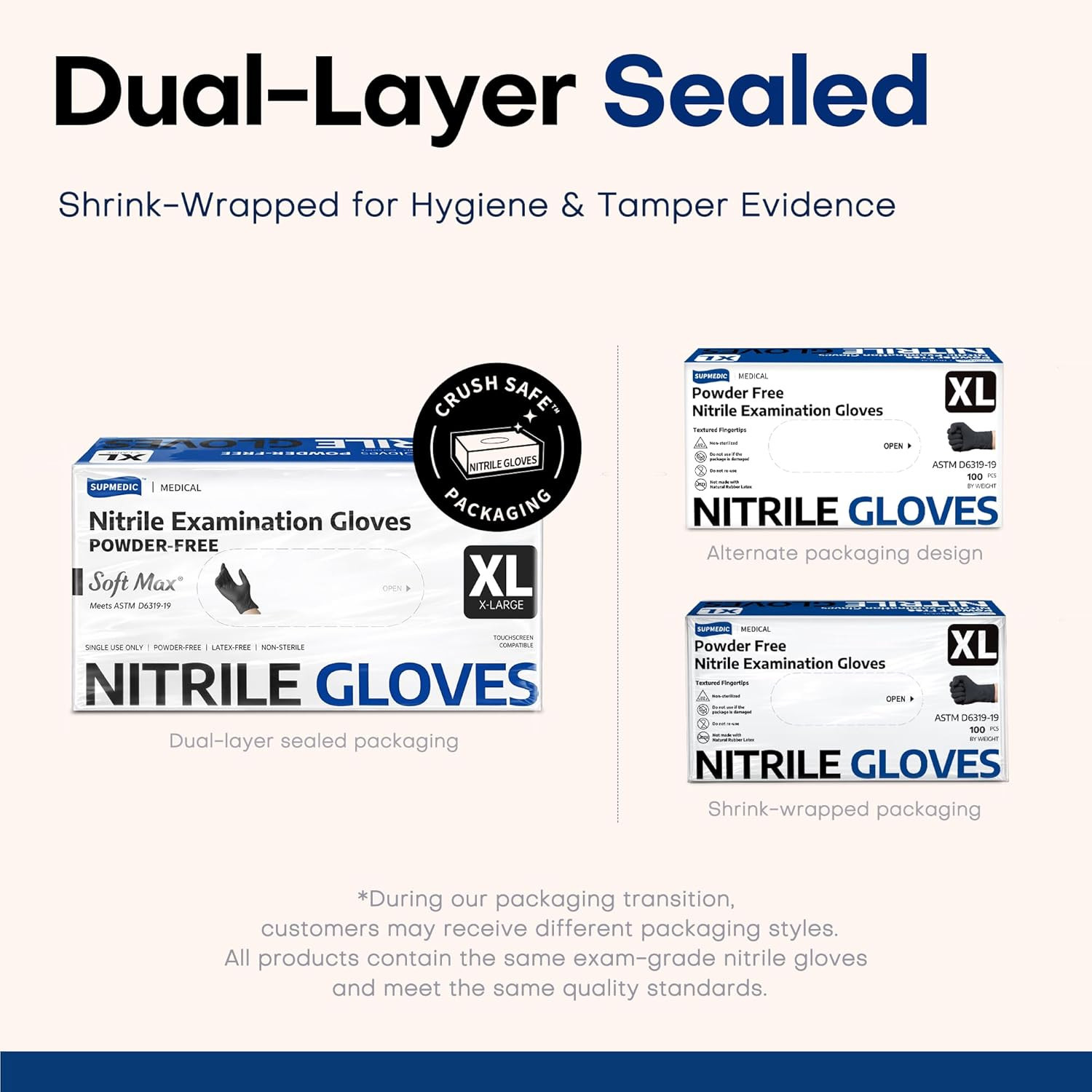 Supmedic Medical Soft Max™ Black Nitrile Disposable Gloves, 100 Pcs, Latex-Free
